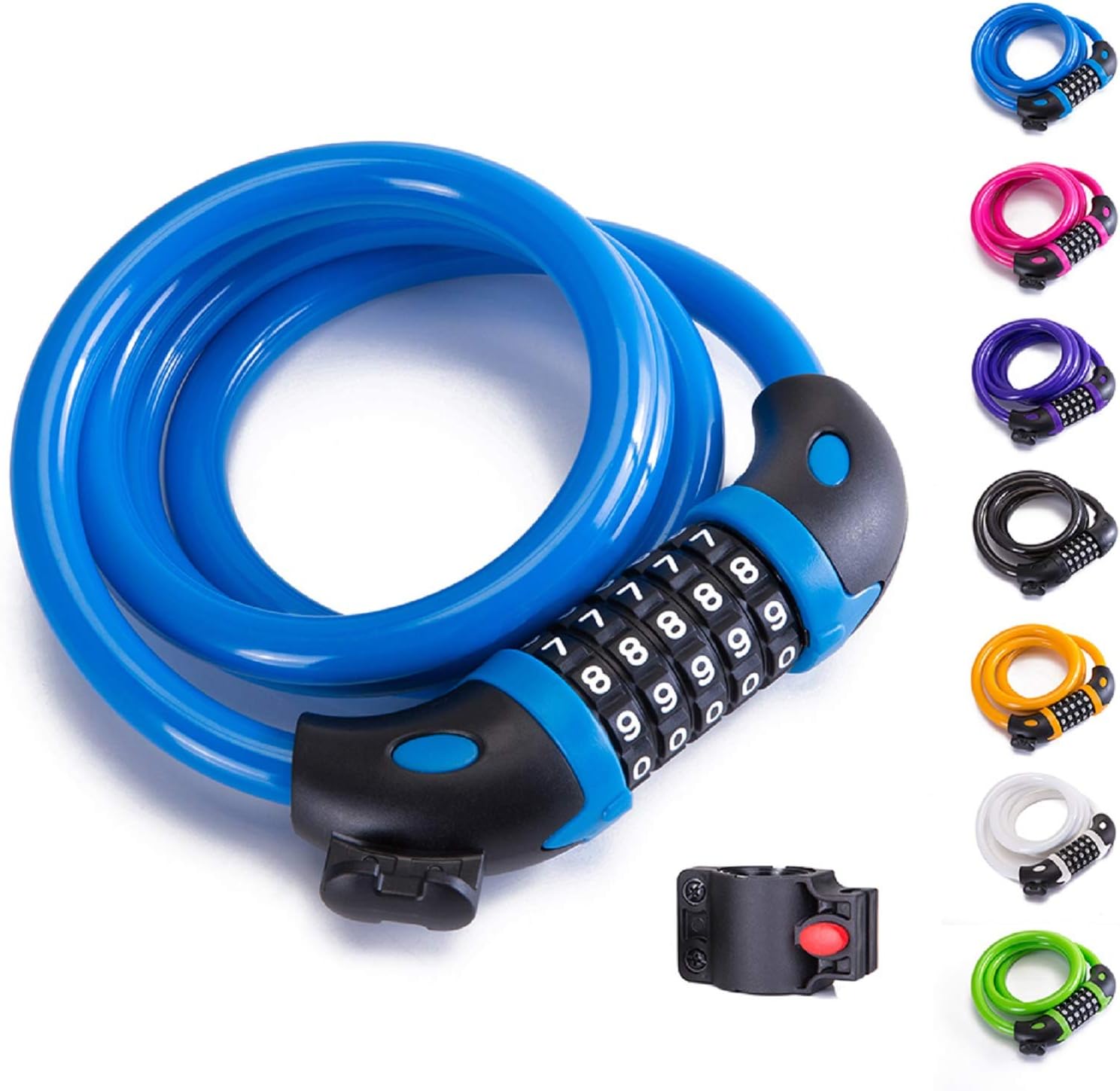 Bike Lock Bicycle Lock Chain ，5-Digit Combination Lock Core Steel Wire Bike Lock Security&Portable Bicycle Locks,1.1m x 1/2 inch (Light Blue)