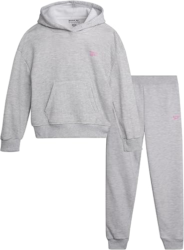 Reebok Conjunto deportivo para niña, sudadera con capucha y pantalones deportivos de 2 piezas, conjunto deportivo para niñas (4-12)