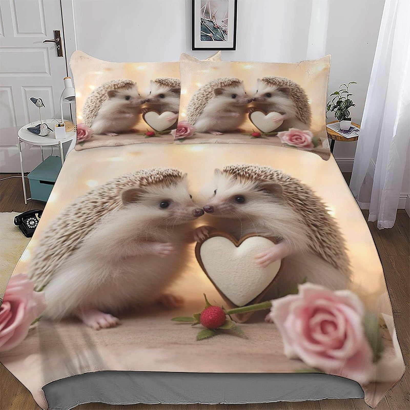 LLXXHH Hedgehog 3D Bedding Set Comforter Cover 3 PCs with Pillowcases for Adults Teenager Kids Quilt Cover Soft Duvet Cover Double (200x200cm)