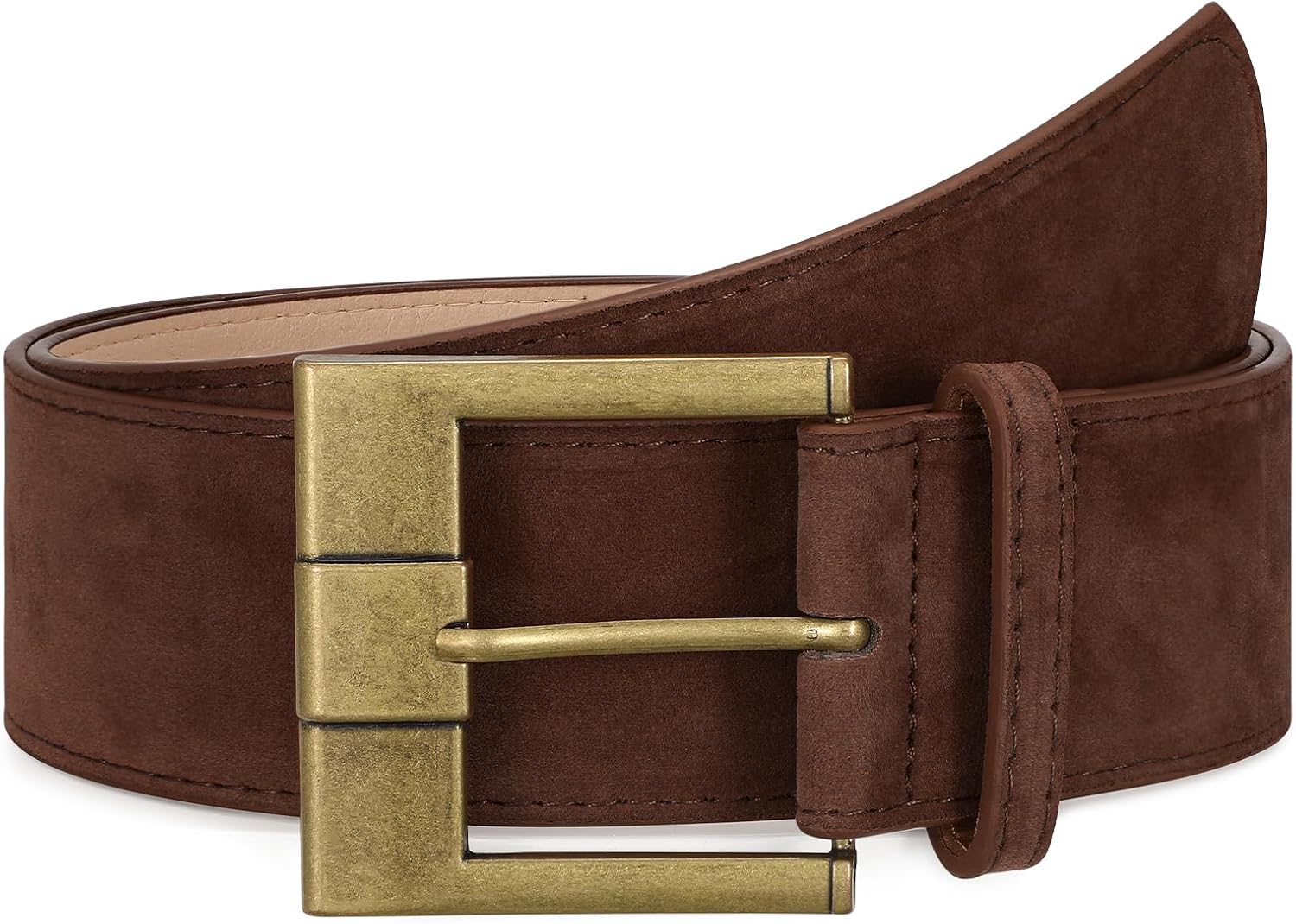 Women Wide Leather Belts for Dresses 1.9" Chunky Fashion Vintage Thick Suede Waist Belt with Brass Buckle