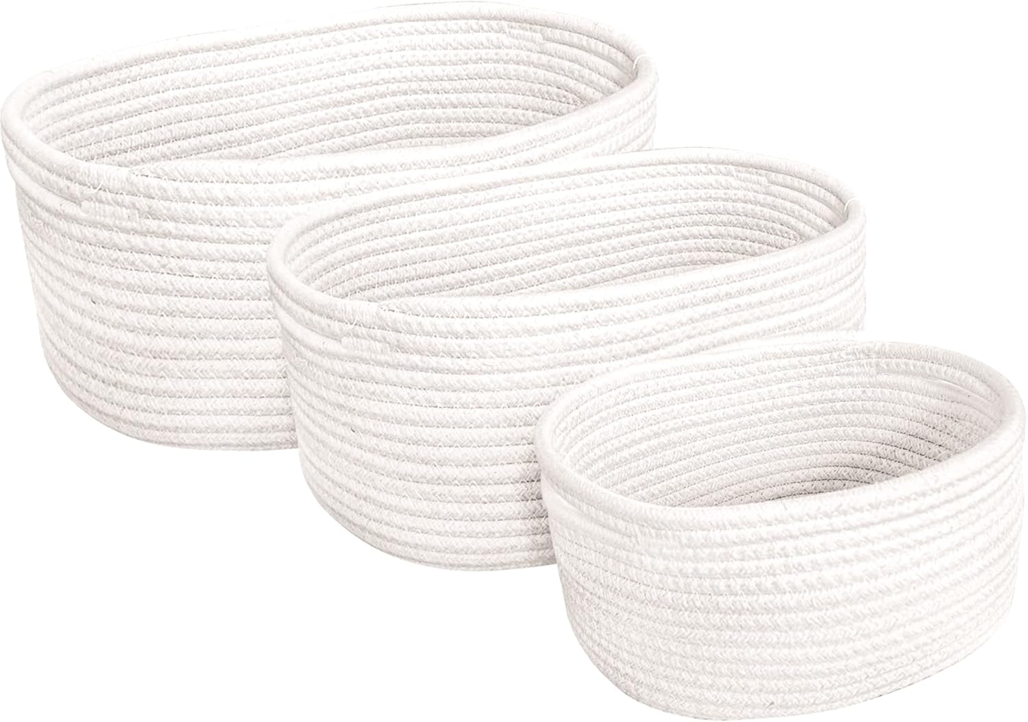 FCG Home® Rope Woven Storage Baskets Set of 3 Small Rope Baskets for Shelves Bathroom