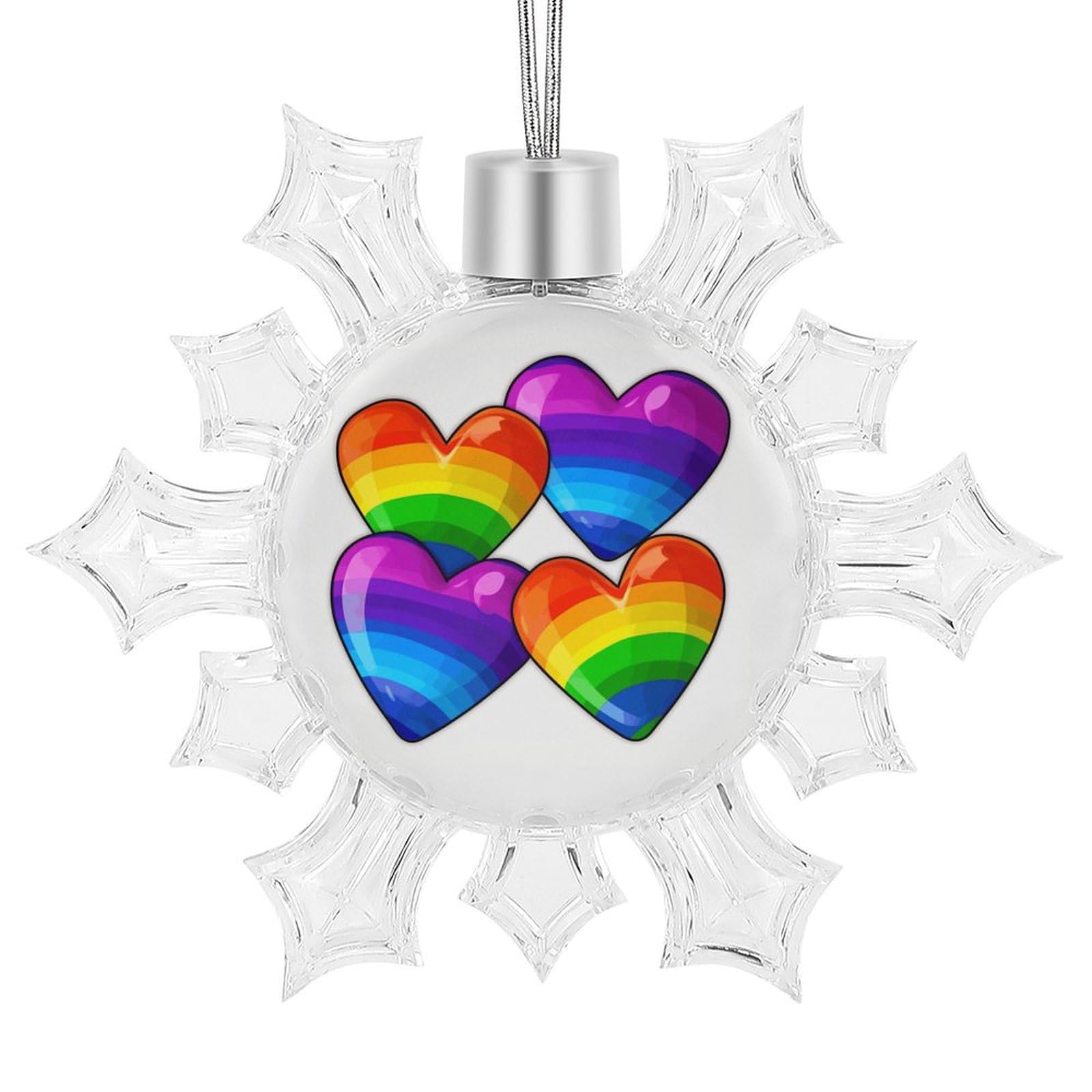 Snowflake Christmas Tree Ornaments,Rainbow Colored Gay Pride Hearts Printed Snowflake Pendants Xmas Trees Hanging Ornaments for Christmas Tree Home Decoration