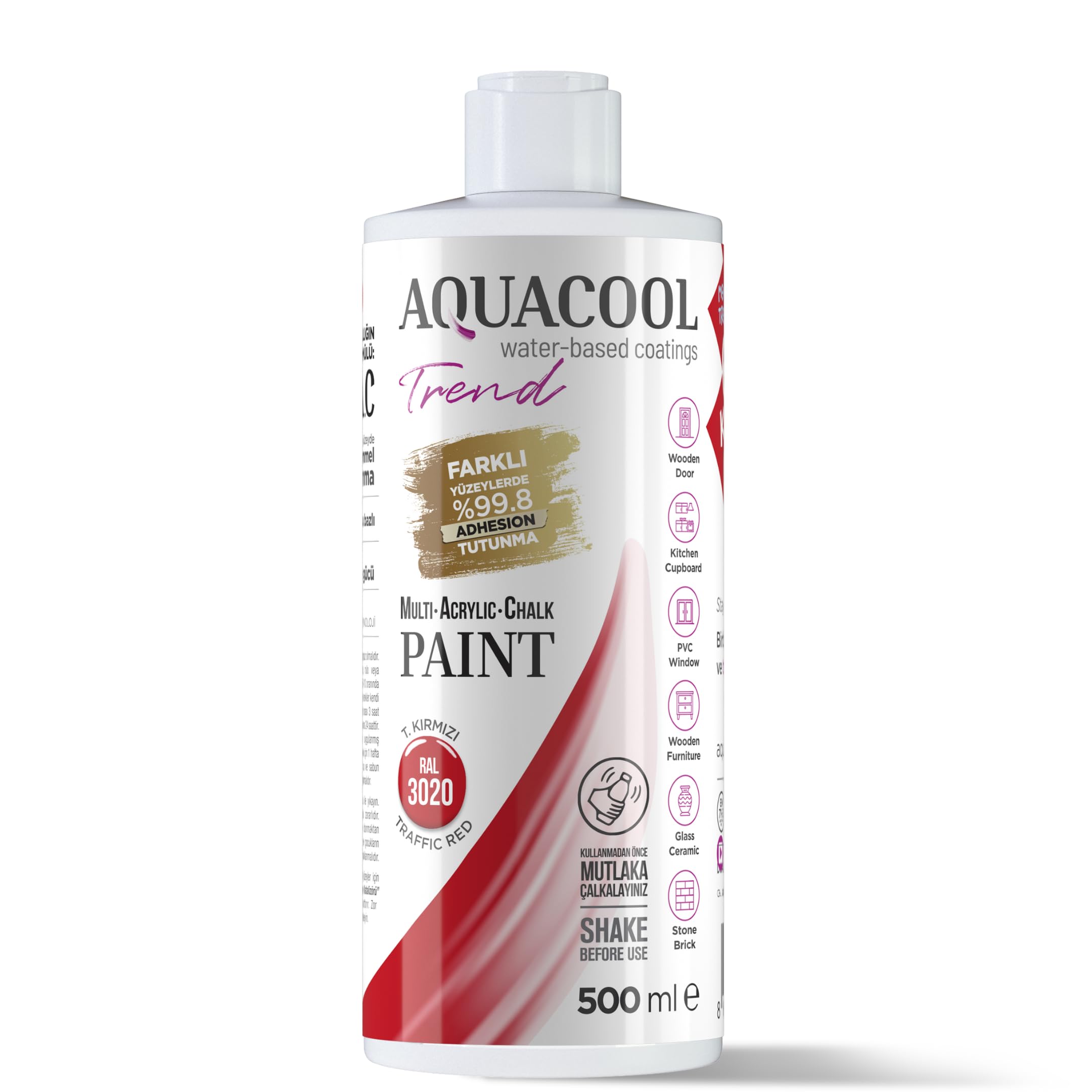 Aquacool Trend MAC paint - Furniture, cabinets, tiles, countertops No primer or varnish needed 16.9 Fl Oz (RAL 3020 Traffic Red) โ image 1