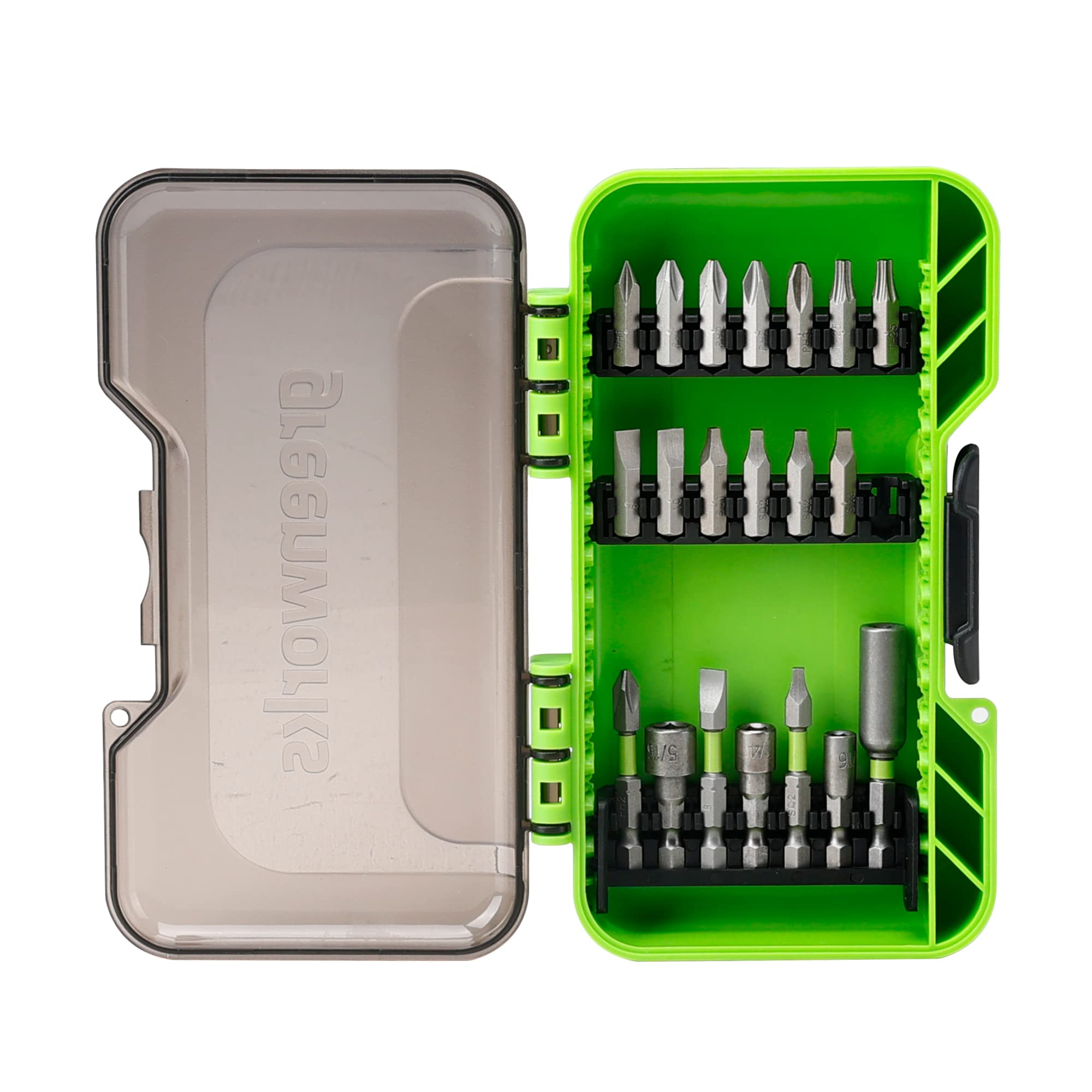 Greenworks 20-Piece Impact Rated Driving Set,Screwdriver Bit Set,Precision-Milled Bit,Modular Case,Magnetic Bit Holder