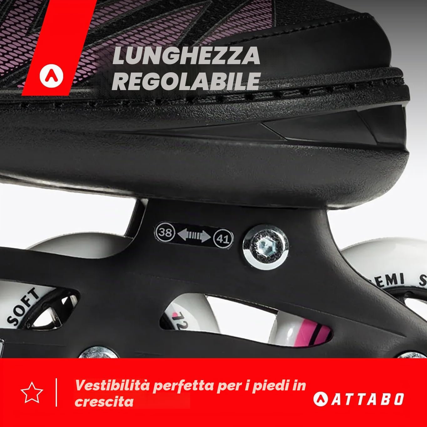 ATTABO Pattini a Rotelle per Bambini Kylo 2in1 Colore Blu|Rosa Pattini a Rotelle Regolabili Versatili per Bambini 30-41 Alta qualità e Comfort con Durezza delle Ruote 82A Perfetta Vestibilità