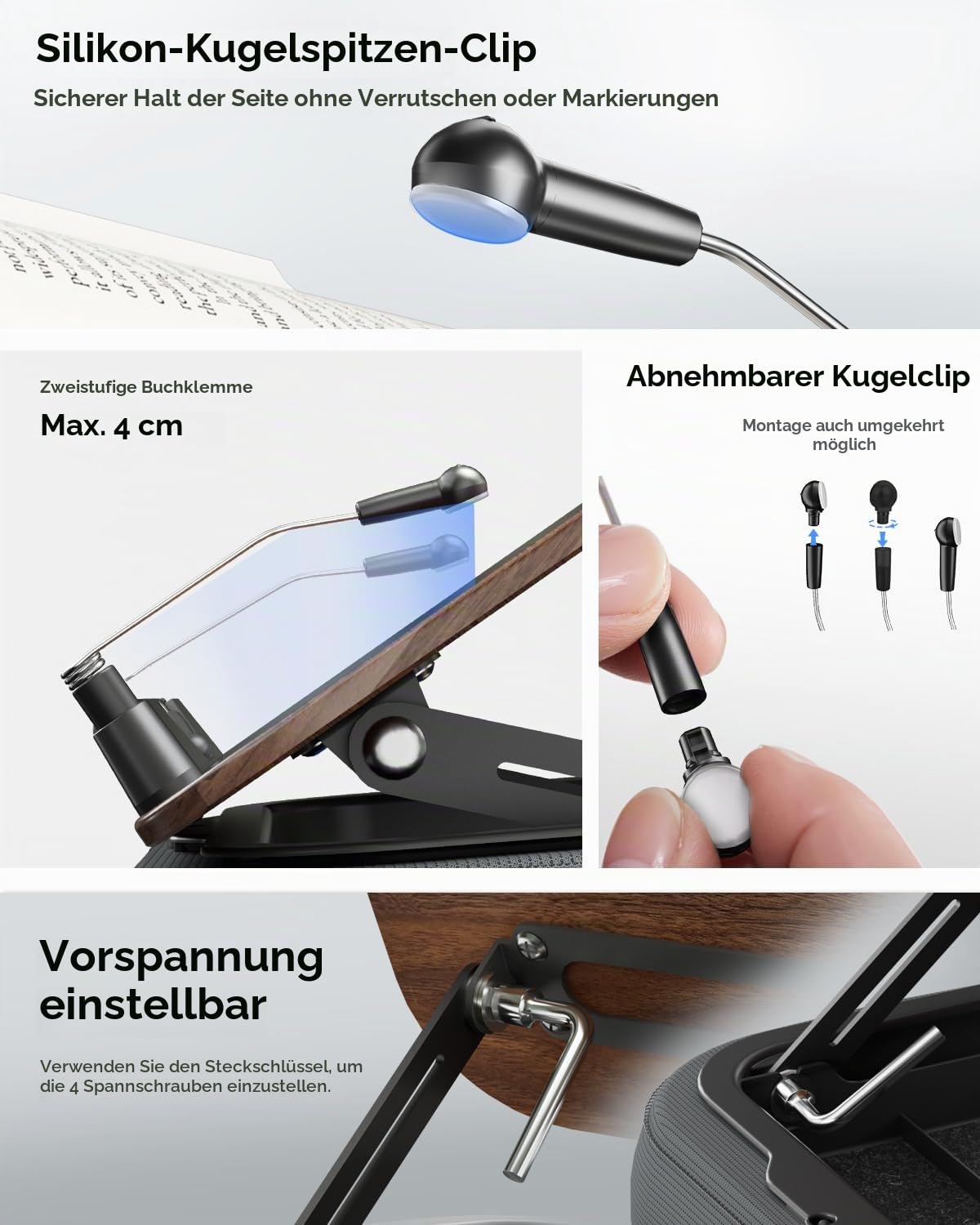 Viozon Buchhalter zum Lesen im Bett, mit Aufbewahrung, Schoßschreibtisch, für A3 ~ A5 Buch und 7 ~ 38,1 cm Tablet/Laptop, Sitzsack-Lesekissen, Seitenhalter, Multi-Winkel-Buchständer für freihändiges
