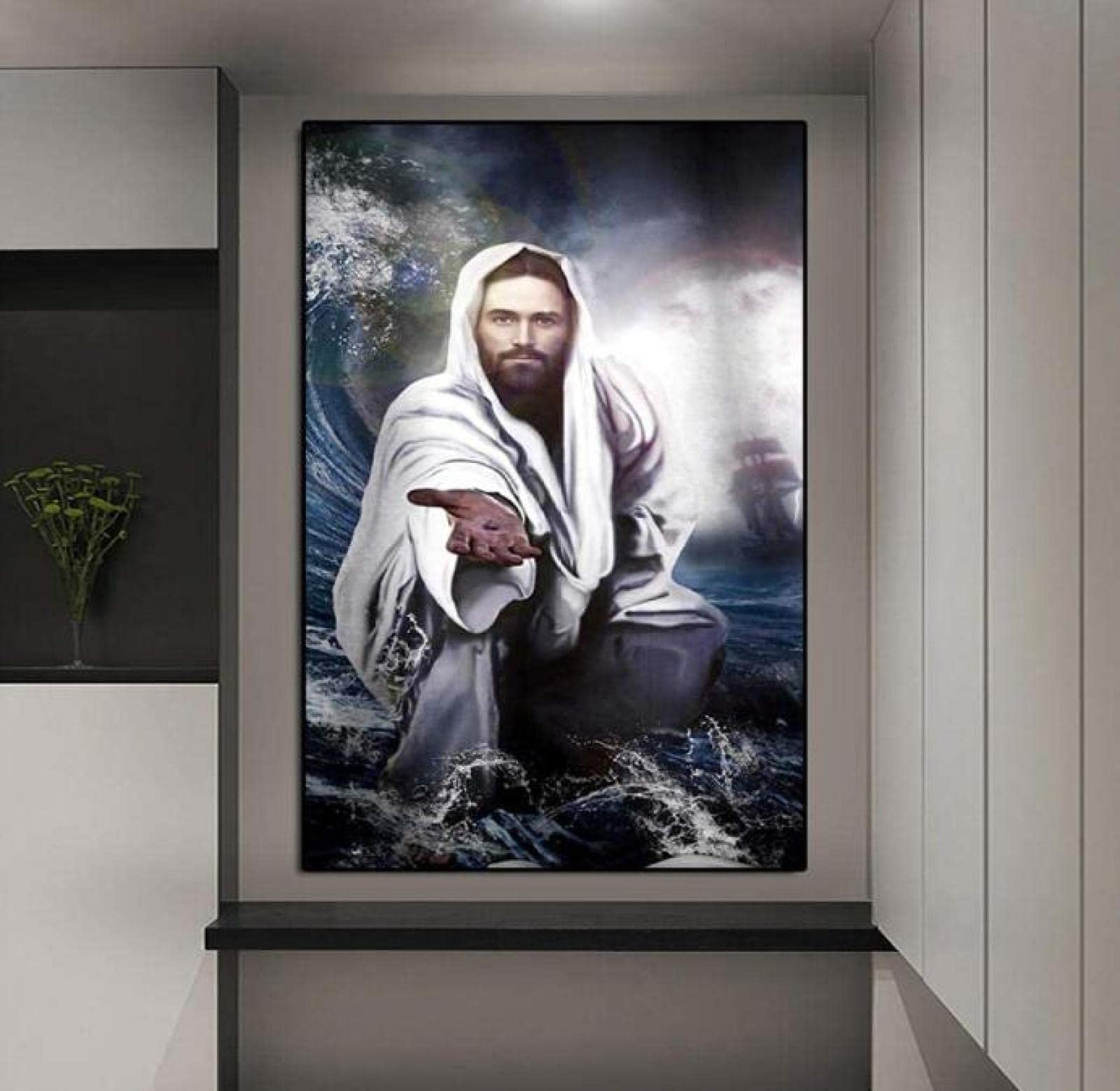 BIIONE Pintura De Bricolaje Por Números Para Adultos, Religión Cristiana De Jesús Del Mar, Marco De Bricolaje, 50X70Cm Niños, Principiantes, Regalo De Pintura Al Óleo De Lienzo Digital De Bricola