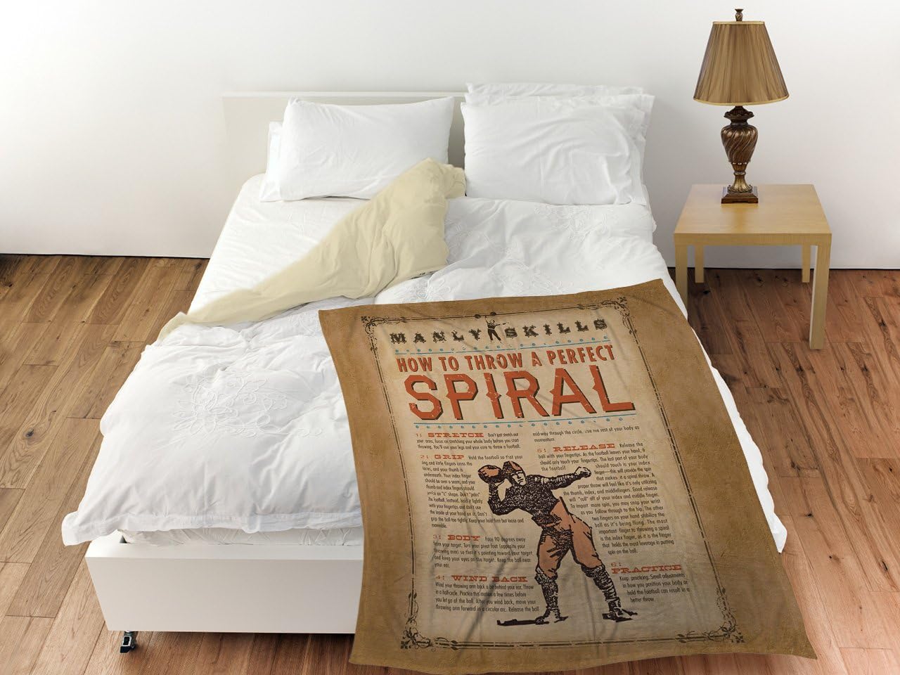 Manual Woodworkers & Weavers Coral Fleece Throw Blanket, 50 by 60-Inch, Manly Skills Spiral Football