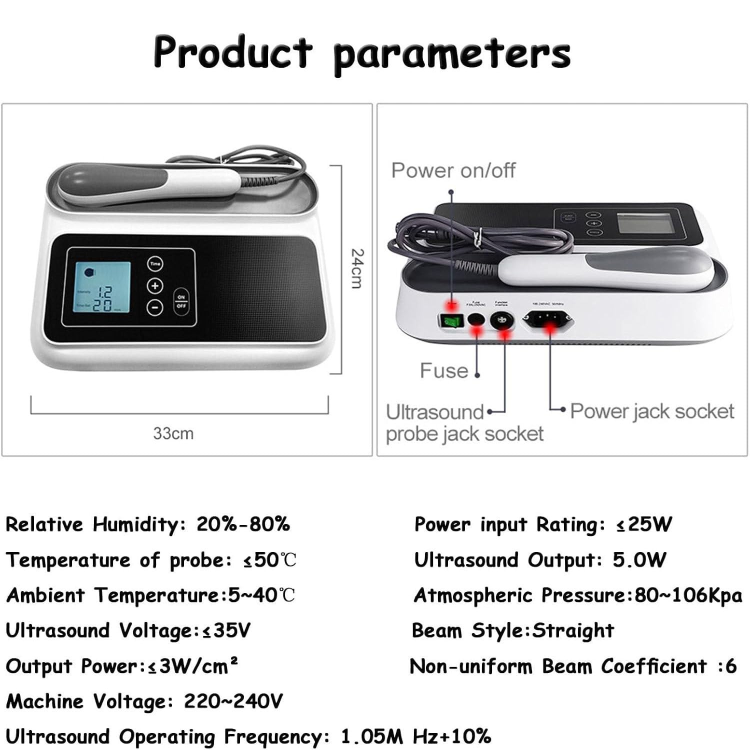 Máquina de ultrasonidos de 1,05 Mhz para fisioterapia, máquina de terapia de ultrasonidos portátil, masajeador muscular profundo para aliviar el dolor corporal para rodillas, hombros, lumbares, brazos