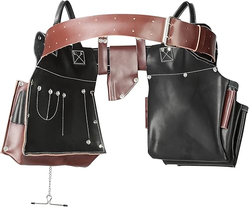 Miniatura 12 de VEVOR Cinturón de herramientas de cuero, bolsas de herramientas de enmarcar para carpintero, construcción, marcos y electricista (negromarrón)