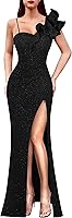 VFSHOW Women's One Shoulder Ruffle Prom Dress - Ruched V-Neck Maxi Evening Gown with Adjustable Thigh Split