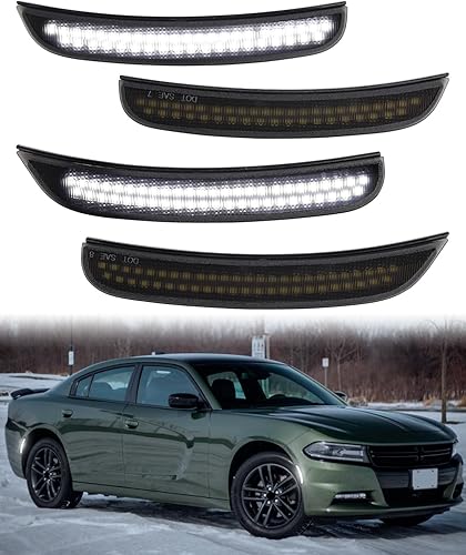 Smoked lens White LED Side Marker Light for Dodge Charger 2015 2016 2017 2018 2019 2020 2021 2022 2023 Front Rear Fender Running Lamp Reperter with