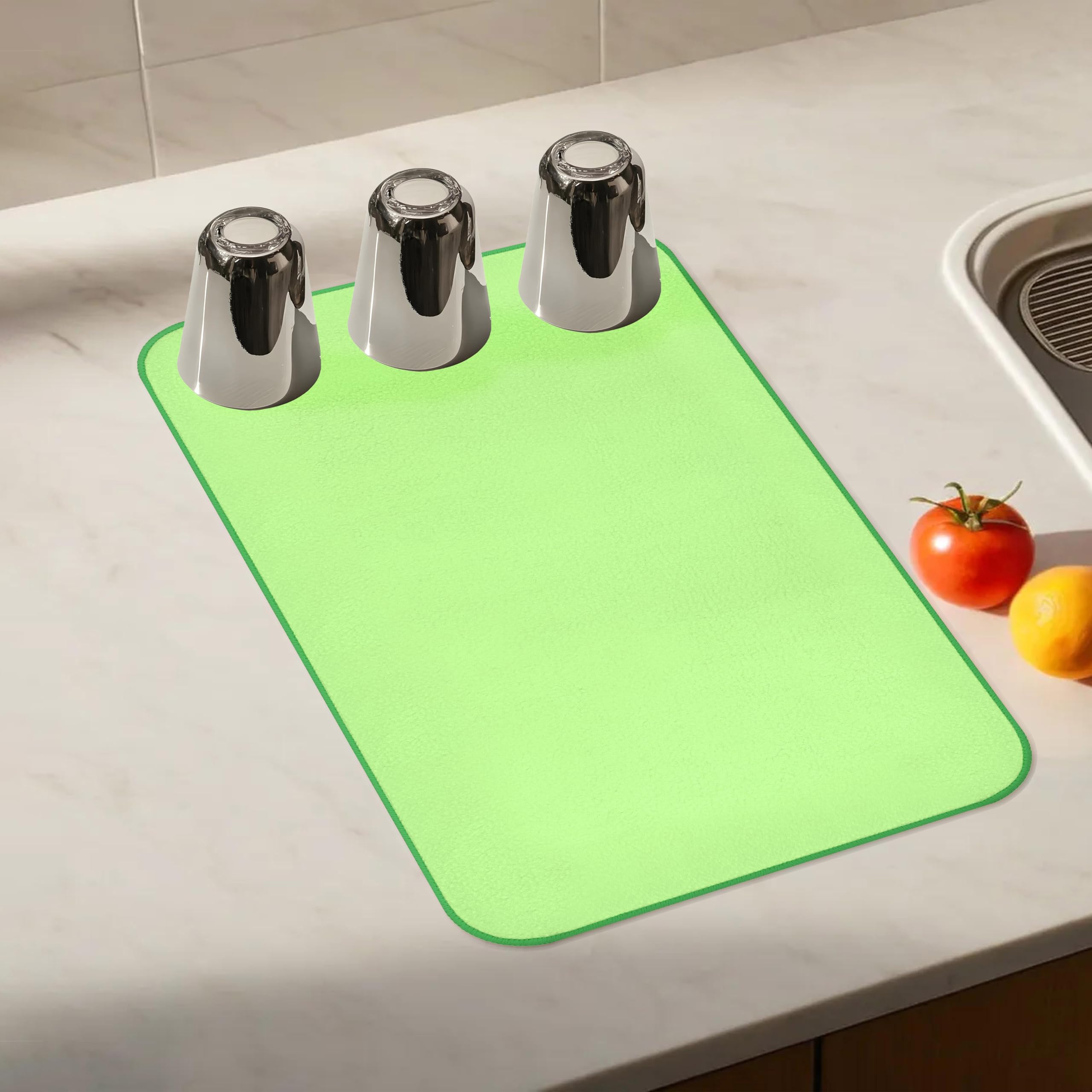Kuber Industries Microfiber Dish Drying Mat | Kitchen Reversible & Absorbent Mat | Dish Dry Mat for Kitchen | 38x50 | Green