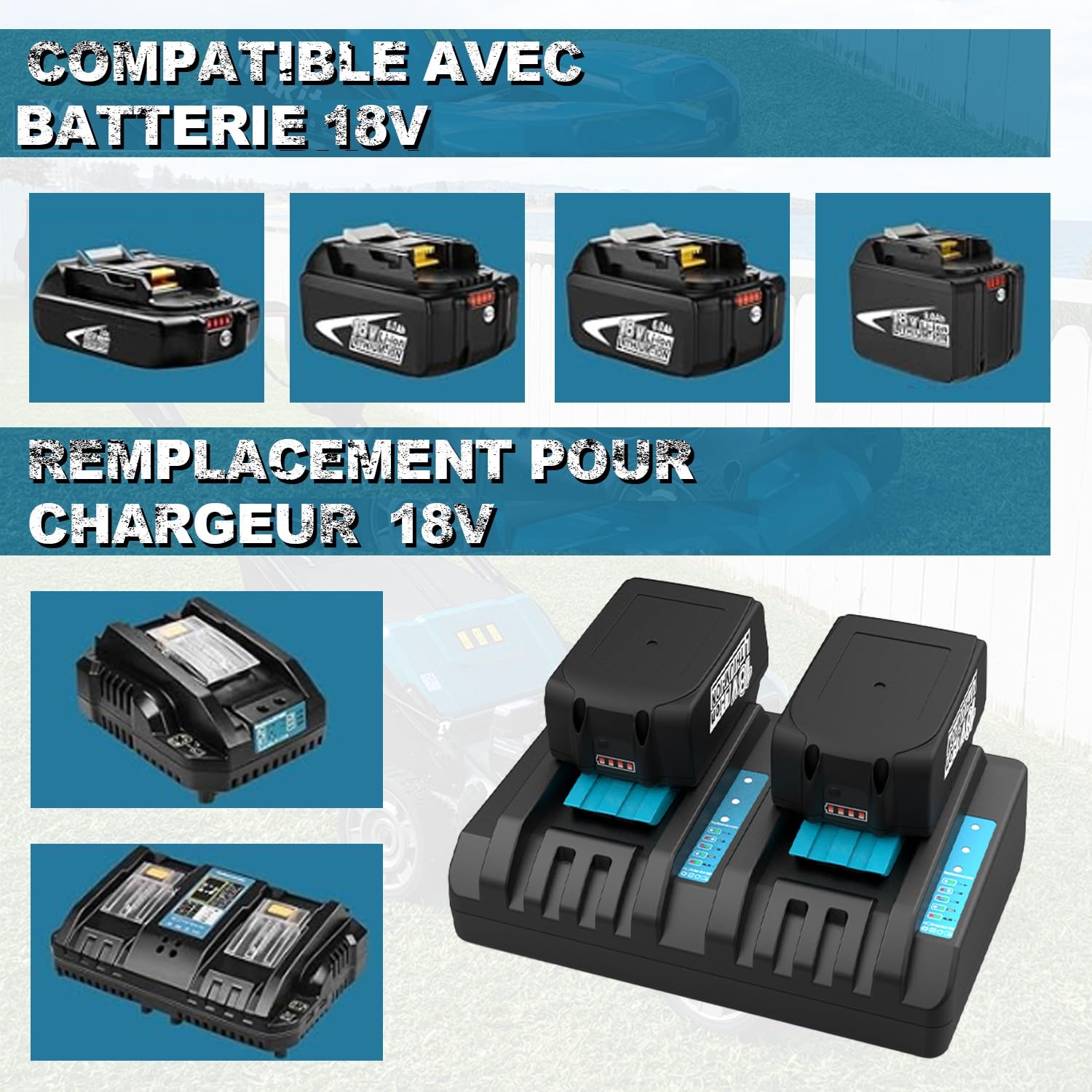 Lot de 2 Batterie 18V 5.0Ah pour Makita 18V avec Chargeur | Compatible BL1860 BL1850 BL1850B BL1845 BL1840 BL1835 BL1830B, Chargeur DC18RD DC18RC DC18RA