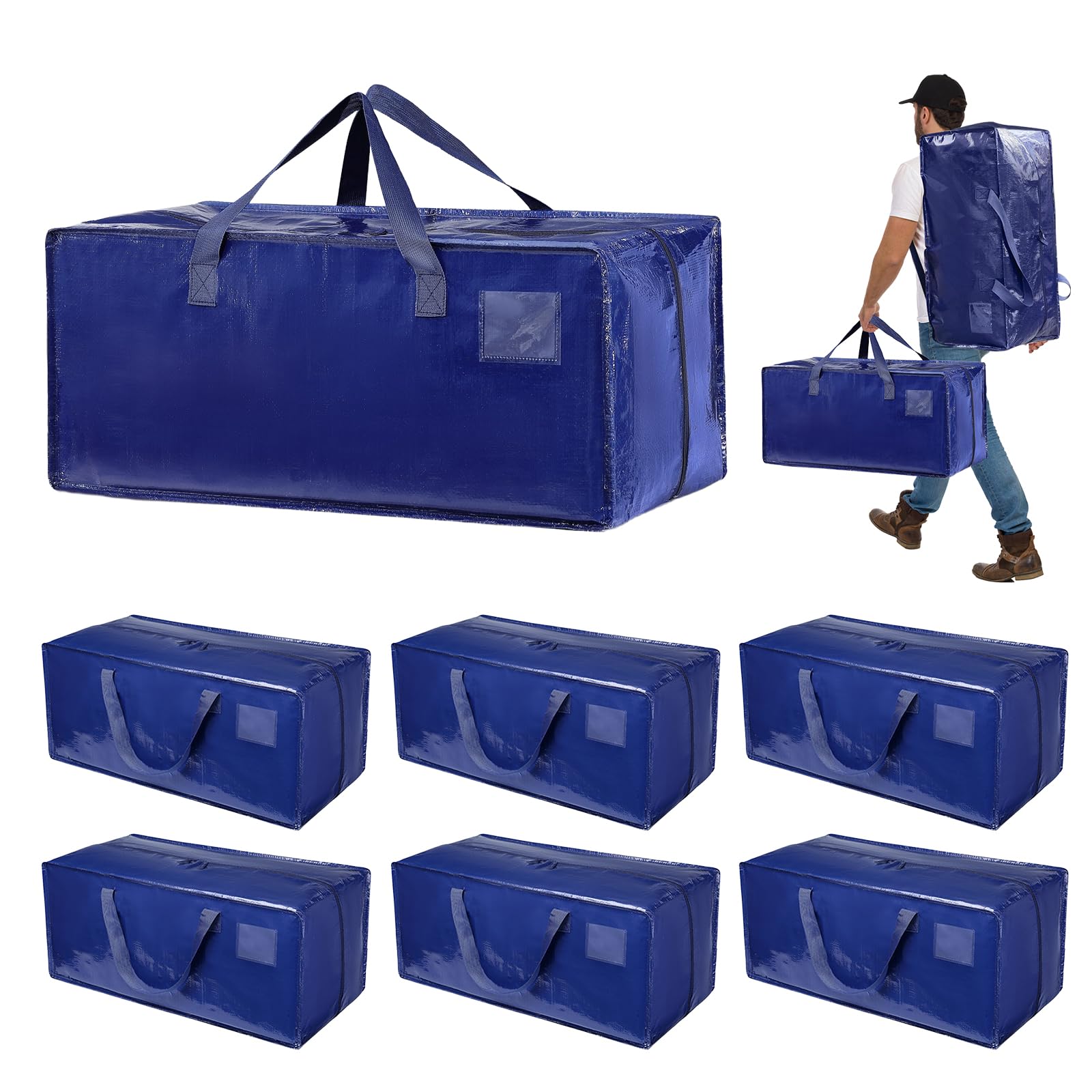 Dokeno Lot de 6 Sac de Déménagement extra larges, 92L Sac de Rangement Grand Format avec fermetures éclair et poignées de transport, Sac Rangement Vetement robustes pour Vêtement & Linge de Lit