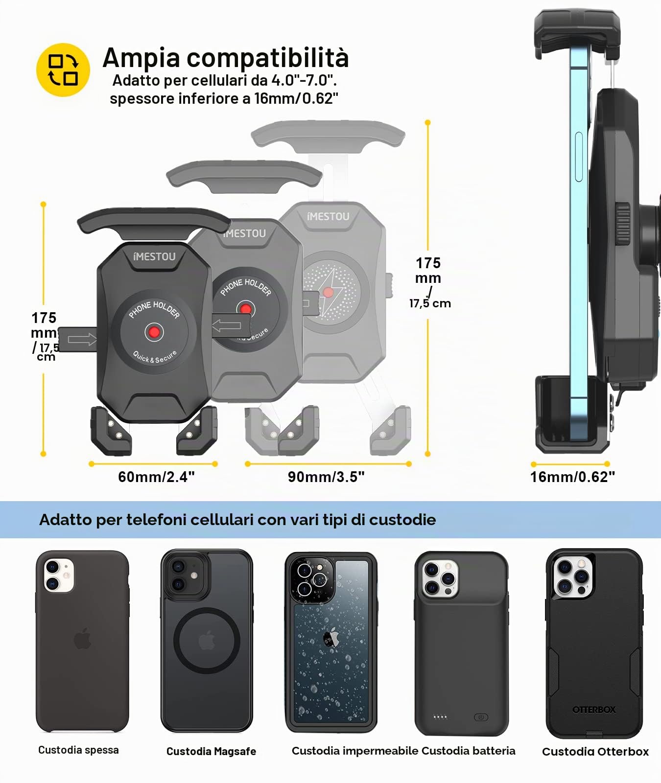 iMESTOU Moto Forcella Stelo Telefono Mount Senza Fili/USB C Caricabatterie con RAM 25mm Palla si Adatta per Ducati, Honda, BMW... con Fori Della Forcella Diametro 12-25,4mm per 4,0"-6,8" Telefoni