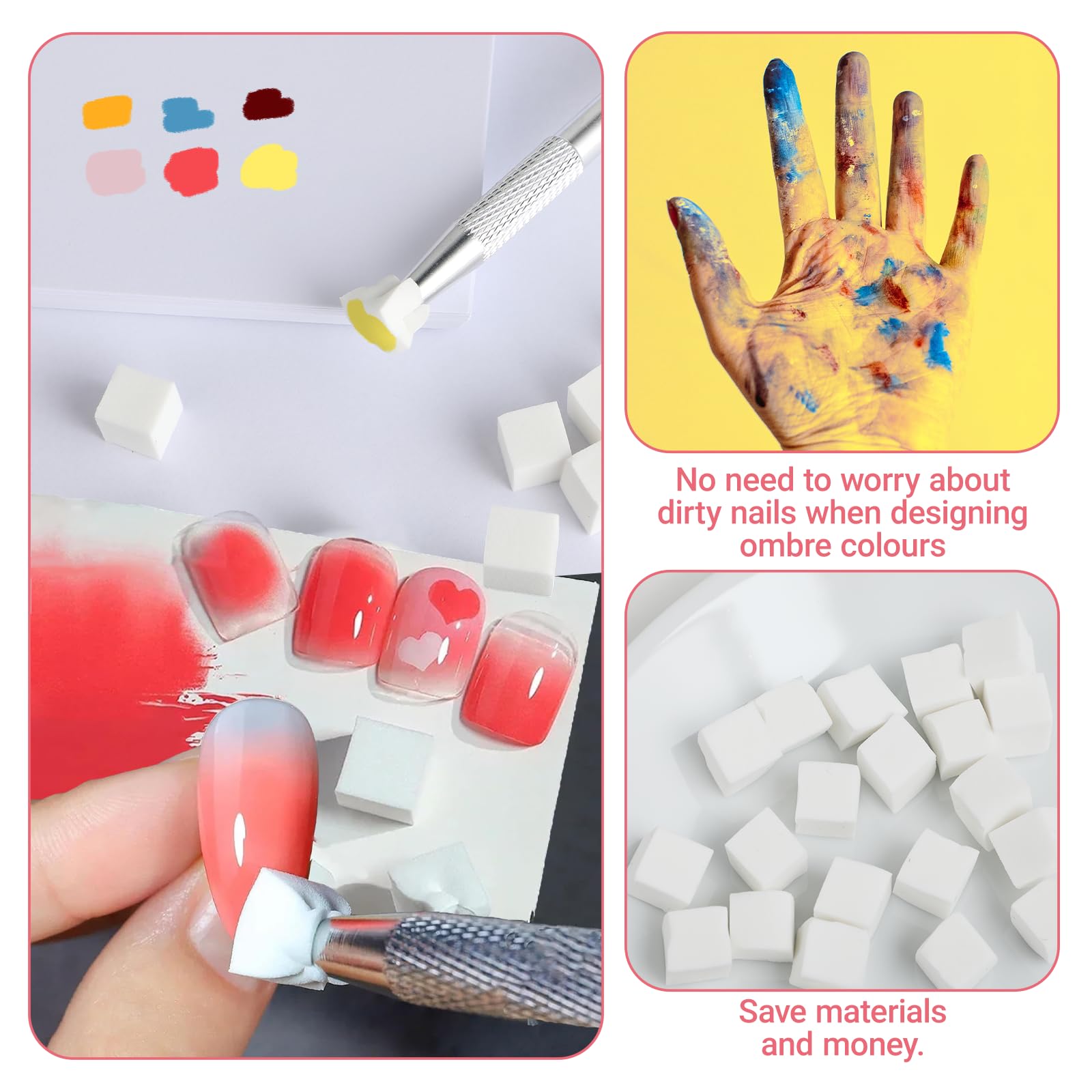 Kit Nail Art 100 Éponges avec Pince Métal – Accessoires Onglerie pour Dégradé Ombre, Effet Babyboomer, Manucure Créative & Design Professionnel des Ongles