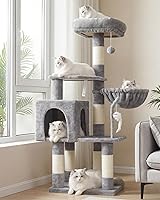 Heybly HCT004SW Cat Tree Tower for Indoor Cats - Padded Plush Perch, Cozy Hammock, Sisal Scratching Posts, Light Gray