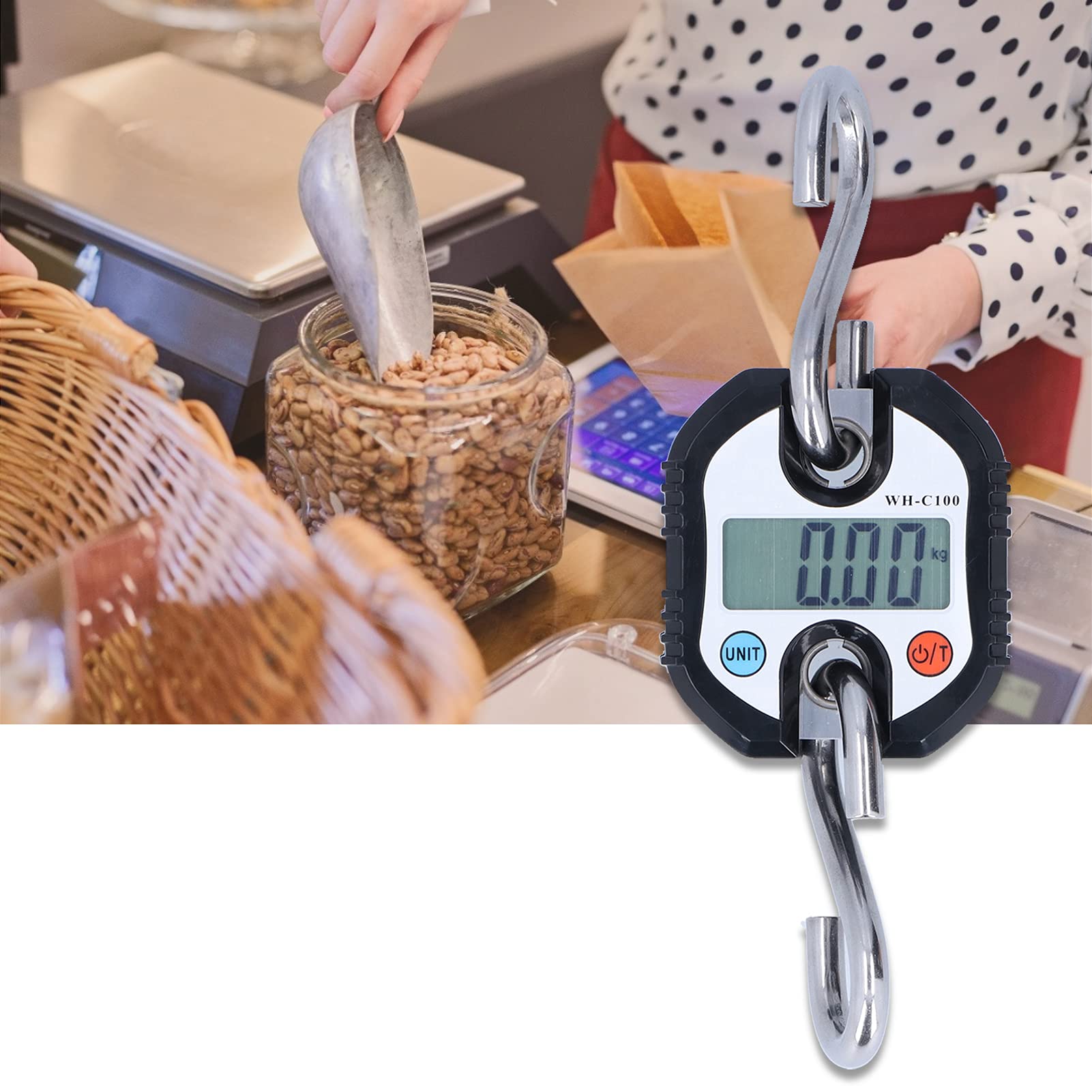 Bilancia Sospesa Digitale con Custodia in Alluminio Pressofuso, Bilancia a Mano a Doppia Precisione da 150 Kg con Gancio per Pesca All'aperto(Nero)