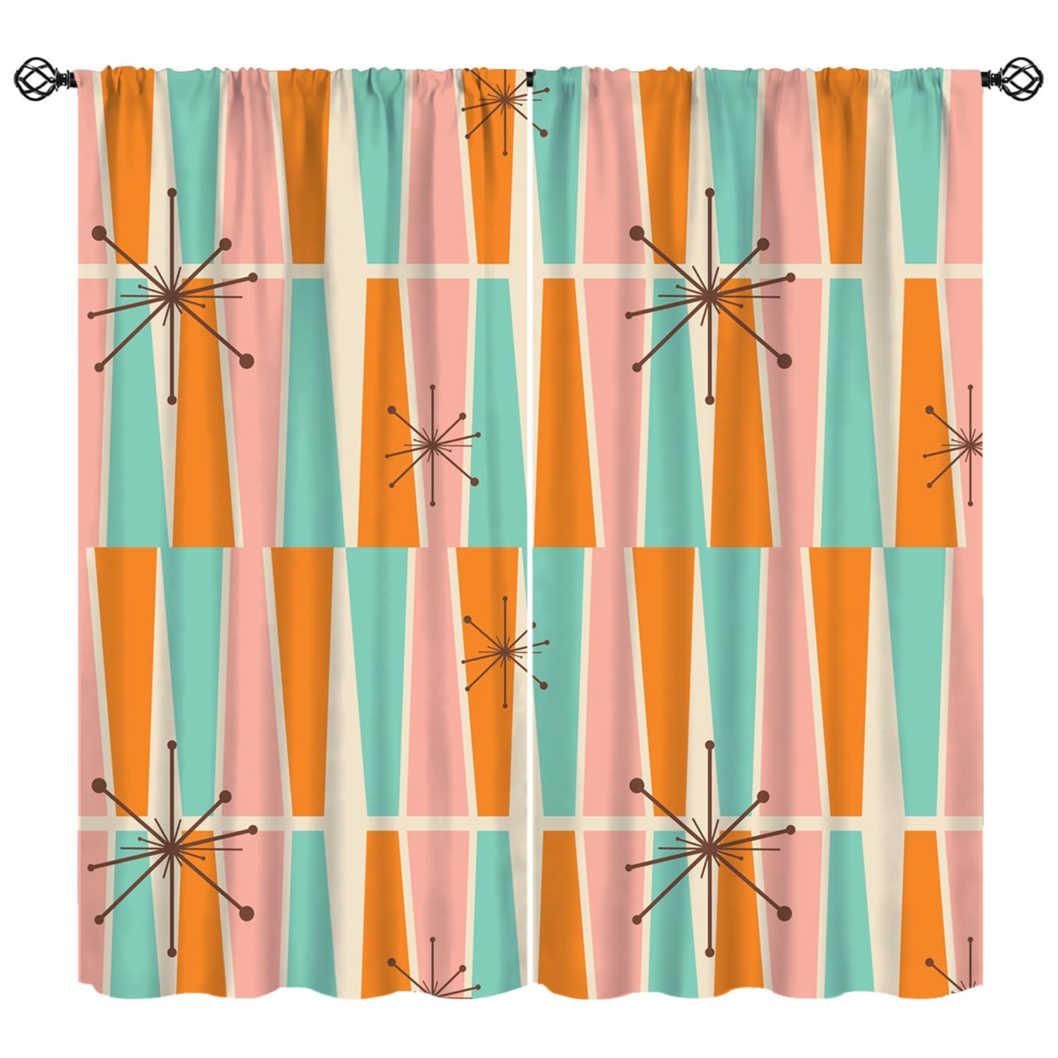 KANEPE Retro 50s Curtains, Vintage Mid Century Modern Pattern Atomic Mod Art Window Treatments, Rod Pocket Thermal Insulated Drapes for Bedroom Living Room, 42" W X 45" L