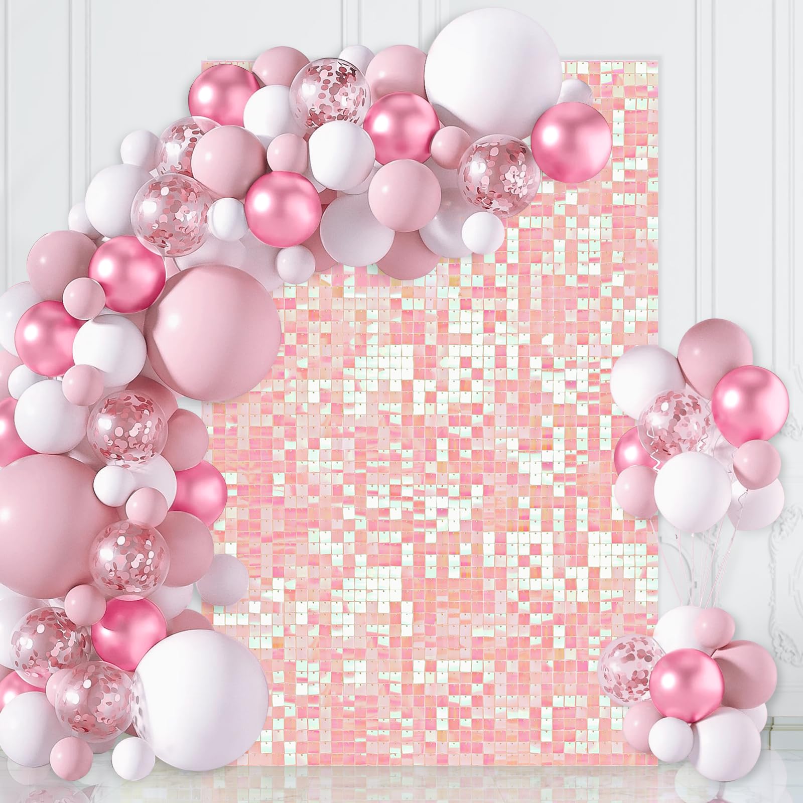 Pink Iridescent Sequins Backdrop Shimmer Wall Backdrop 3ftx4ft Photo Backdrops for Birthday Anniversary Wedding Engagement Decorations