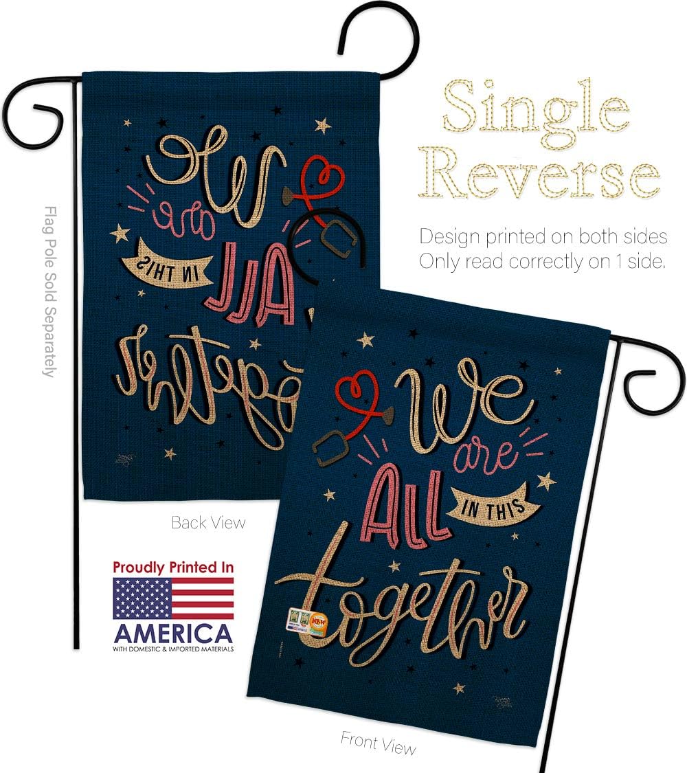 We Are All Together Garden House Flags Set First Responders EMT Paramedic EMS Nurse Emergency Medical Technician Supoort Small Decorative Gift Yard Banner Made In USA 28 X 40