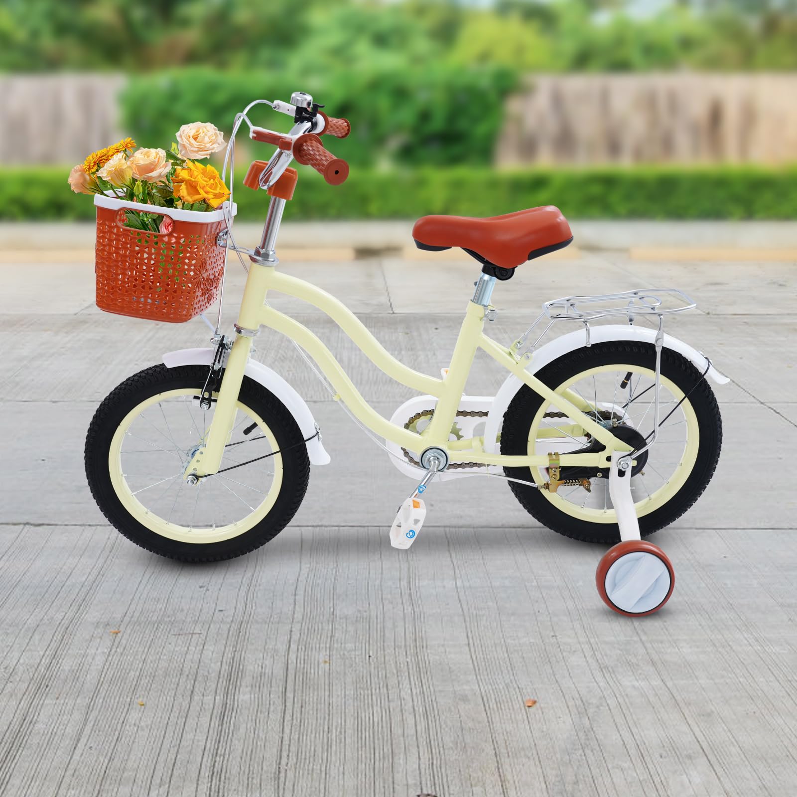 Bicicletta per bambini 14 pollici con ruote di supporto - Prima bicicletta per bambini 3-7 anni, giocattolo per esterni, sicuro e regolabile