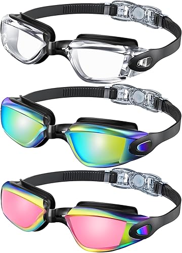 Gafas de natación para niños, paquete de 3 gafas de natación para niños y adolescentes, gafas de natación antivaho anti-UV para jóvenes de 4 a 16