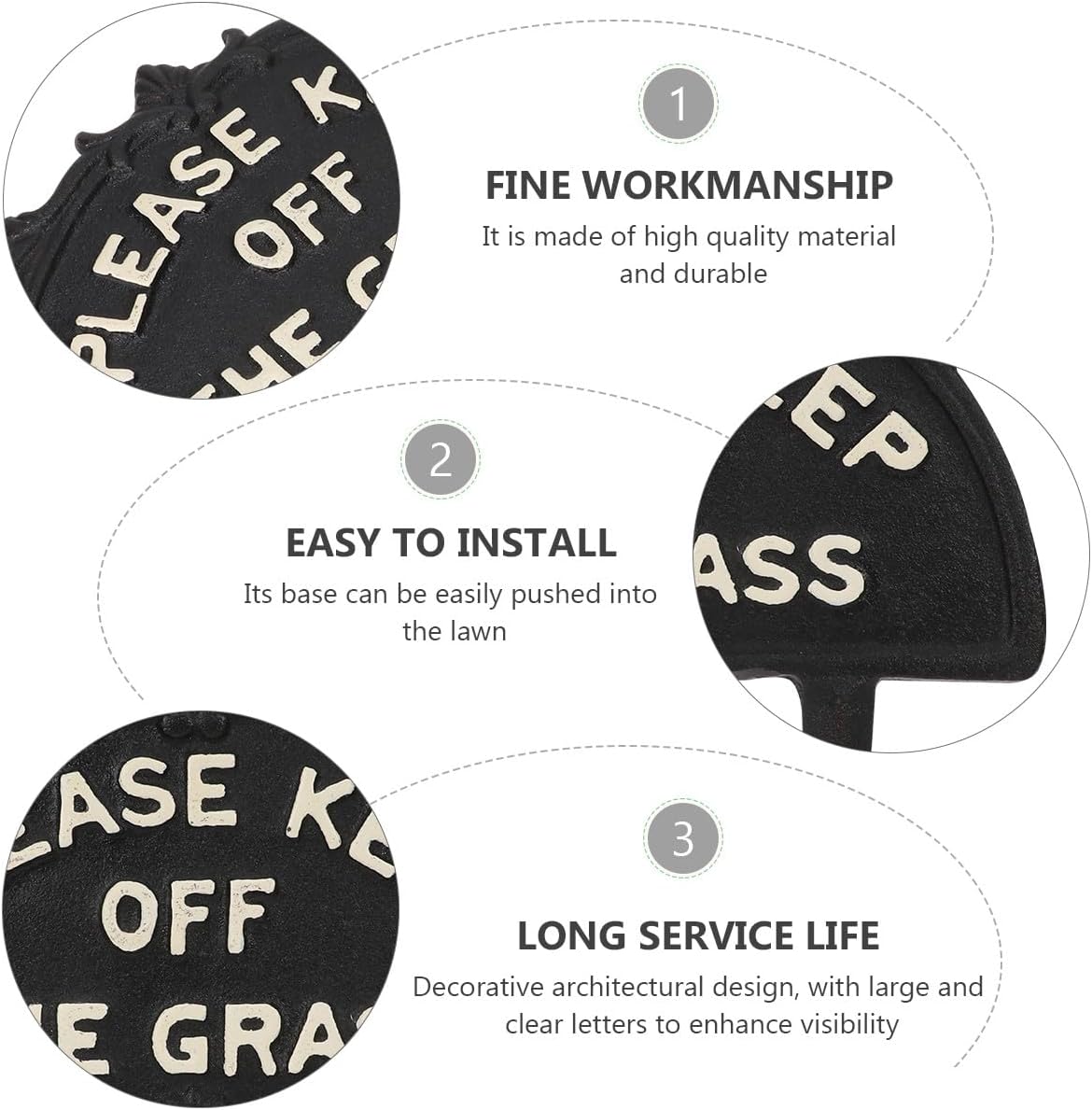 Lawn Warning Sign with Ground Stake Black Cast Iron Grass Sign Stakes for Garden Decoration Outdoor Yard No Stepping Lawn Inserted