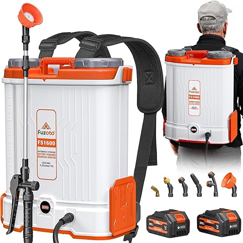 Battery Powered Backpack Sprayer 4.2Gallon, 45-90PSI Adjustable Pressure, 6 Hours Long Battery Life, Electric Backpack Garden Sprayer with 6 Spray Nozzles for Lawn, Garden, Yard