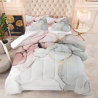 BIVVI White Grey Pink Rendered Marble Comforter Bedding Set for Girls Women Queen Size Abstract Art Modern Style Quilt Set Soft Texture Marbling 1Comforter with 2Pillowcases