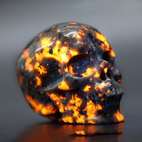 Miniatura 9 de Estatua de calavera de cristal de jaspe de Kambaba de 2.0 pulgadas, escultura de arte fino de piedras preciosas talladas a mano, cráneo de piedra