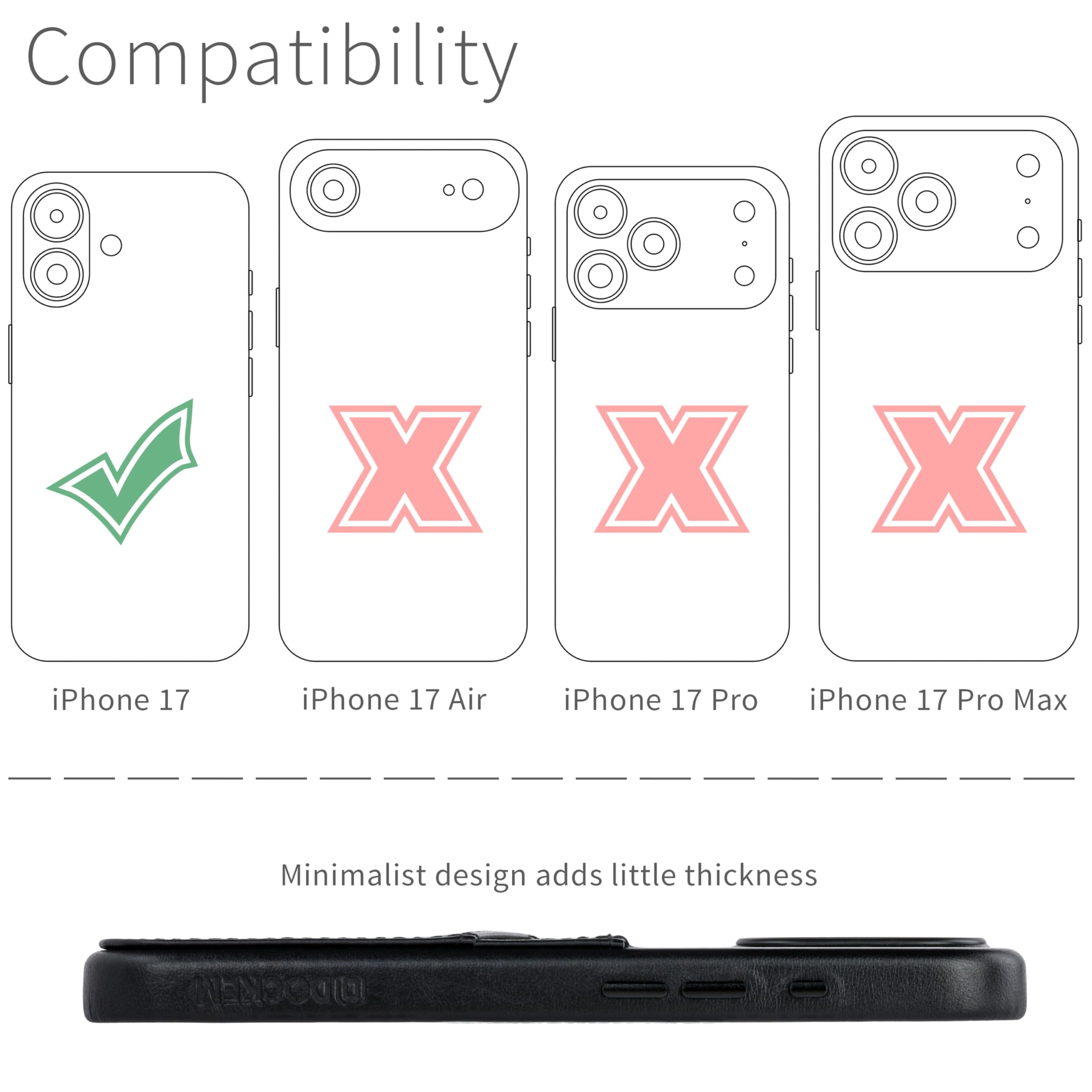 Dockem Étui Carte en Cuir Véritable pour iPhone 17 avec Bouton Contrôle Photo et Portefeuille Cousu avec 2 Poches pour Cartes de Crédit (Noir, M2GL)