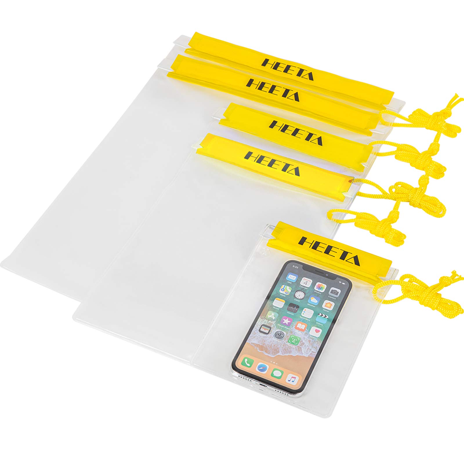 HEETA5-Pack Clear Waterproof Dry Bag, Water Tight Cases Pouch Dry Bags for Camera Mobile Phone Maps, Kayaking Boating Document Holder