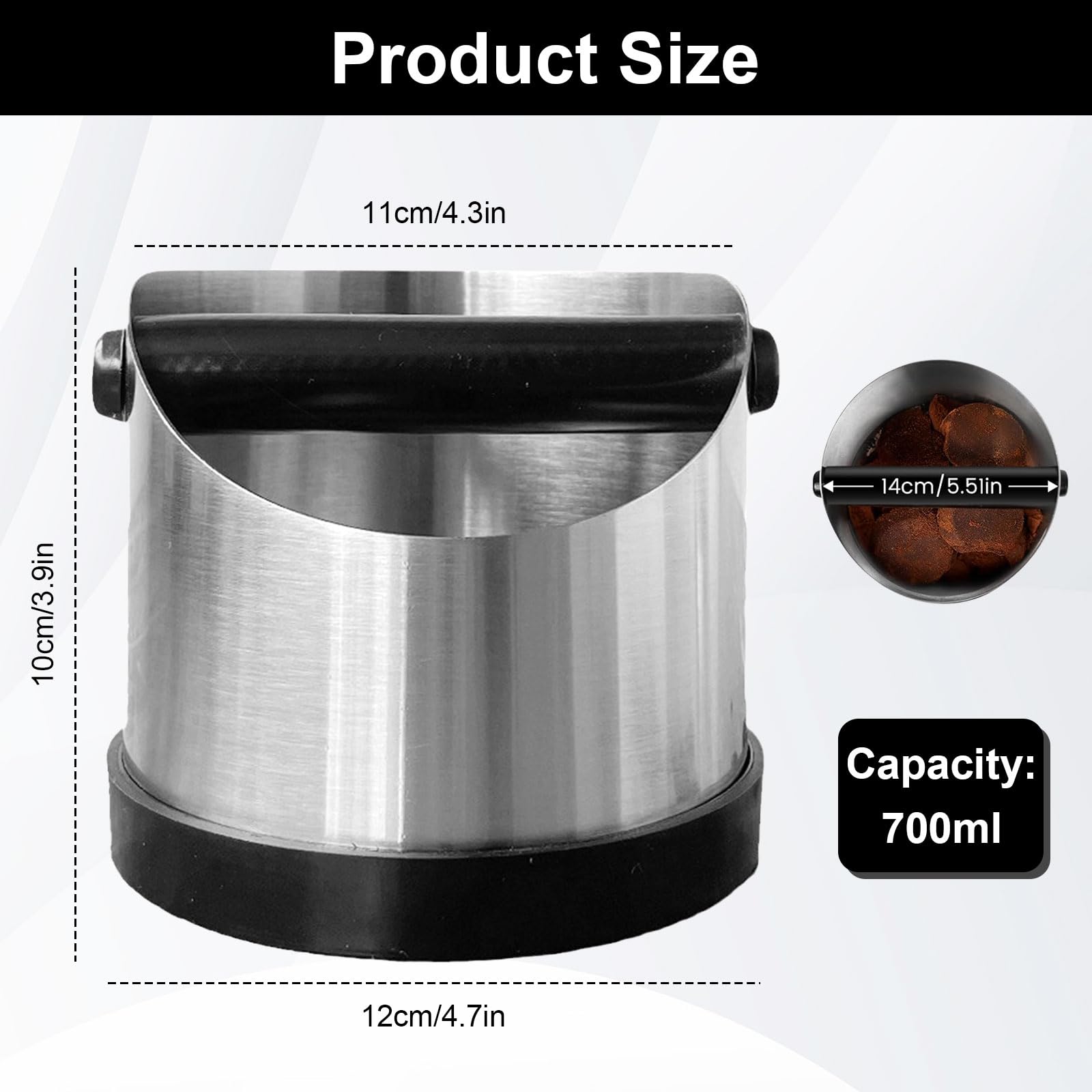 Kaffee Knock Box 1,6L Edelstahl - Abklopfbehälter Für Siebträger Mit Rutschfestem Boden