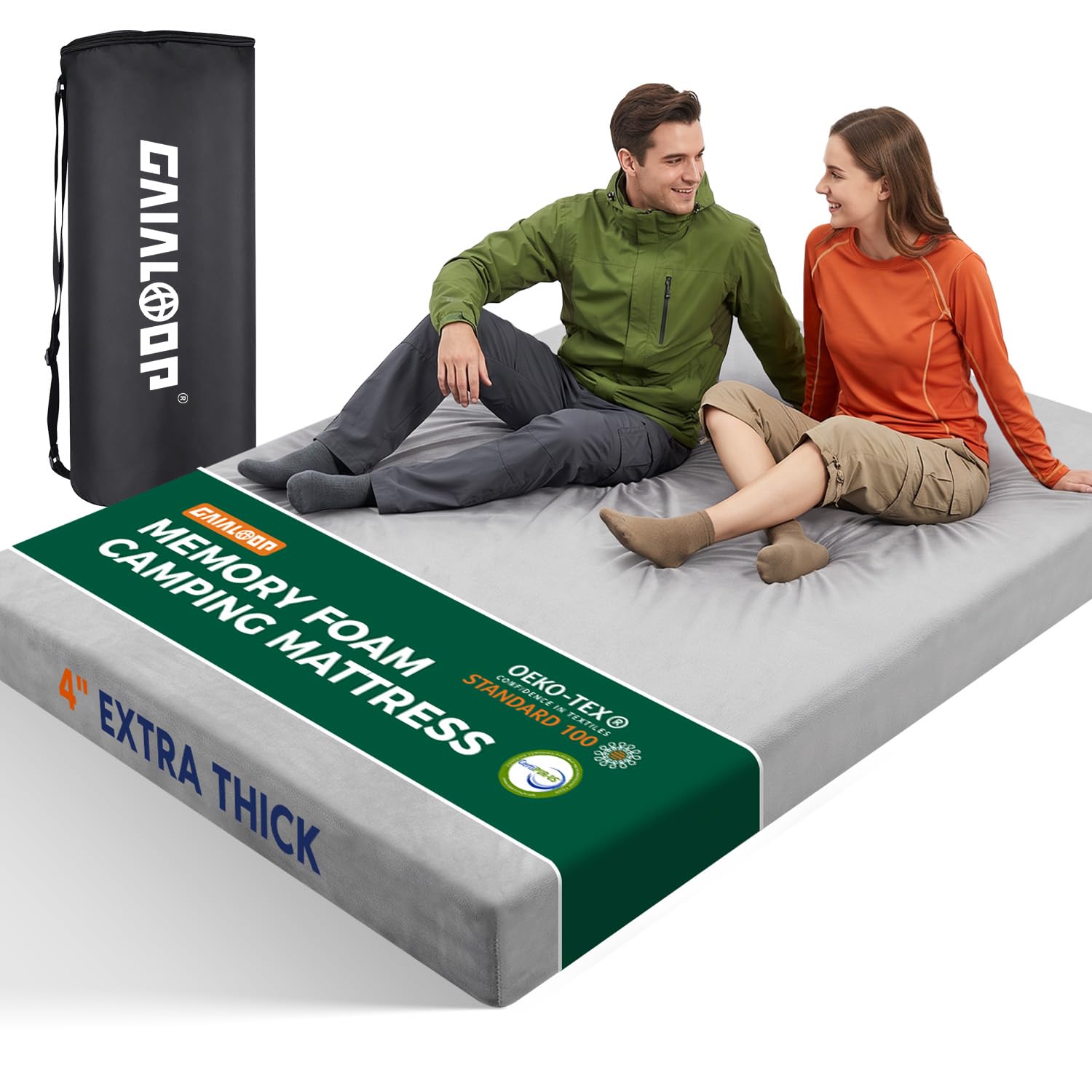 Memory Foam Camping Mattress, Extra Thick 4 Inch Dual Layer Sleeping Pad