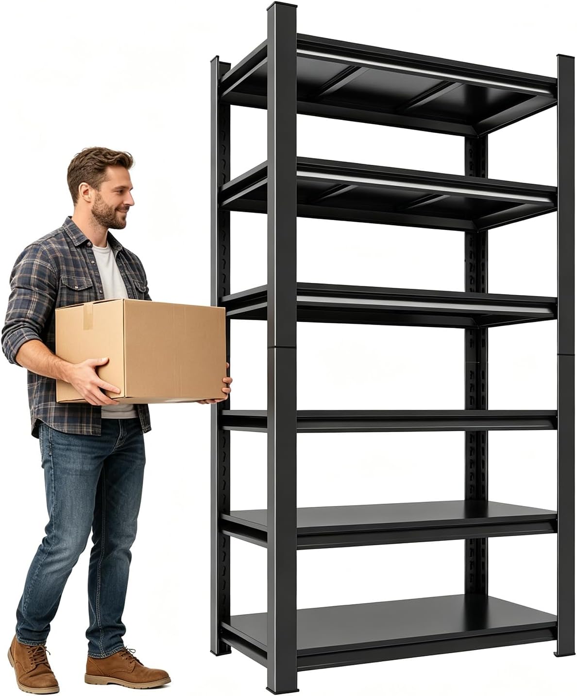 Heavy Duty Garage Shelving, 6-Tier Adjustable Metal Shelves, 3000LBS Garage Storage Shelves, Utility Storage Rack for Garage, Basement, Pantry, 39.4" W × 17.8" D × 81.9" H, Black