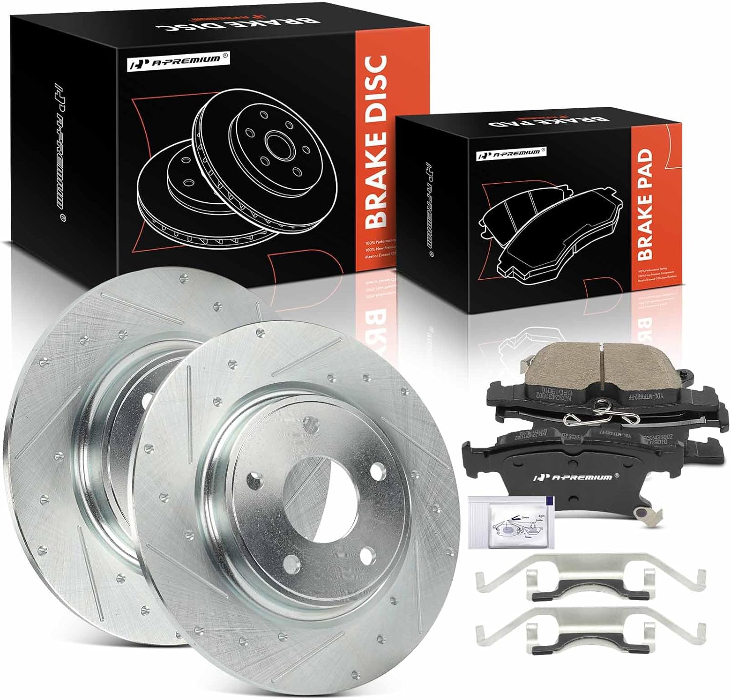 A-Premium 12.60 inch (320mm) Rear Drilled and Slotted Disc Brake Rotors + Ceramic Pads Kit Compatible with Select Chrysler Models - Pacifica 2017-2022, 6-PC Set