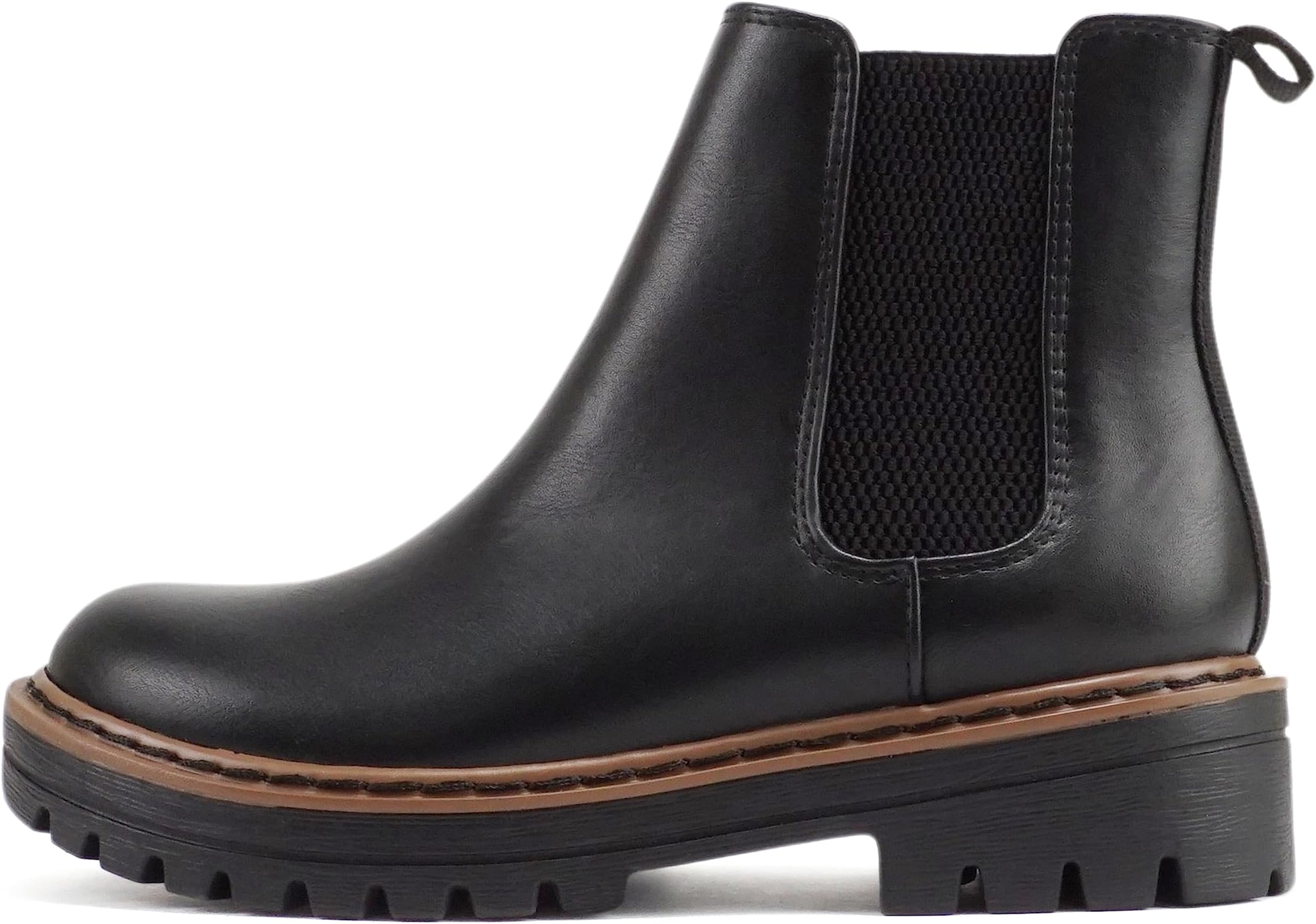 SodaPilot ~ Women Lug Sole Low Heel Chelsea Fashion Ankle Bootie w/Double Elastic Gore