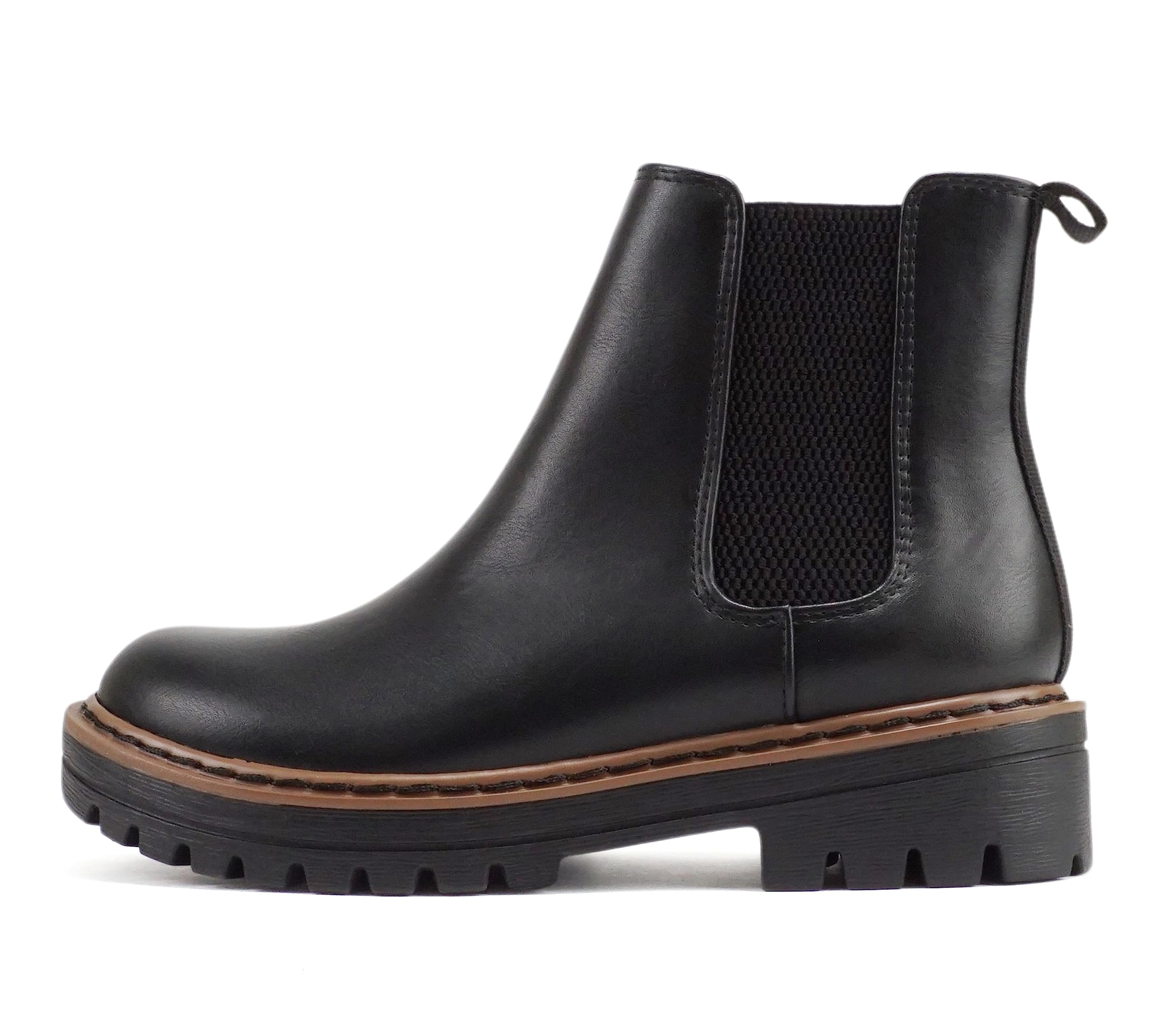 SodaPilot ~ Women Lug Sole Low Heel Chelsea Fashion Ankle Bootie w/Double Elastic Gore