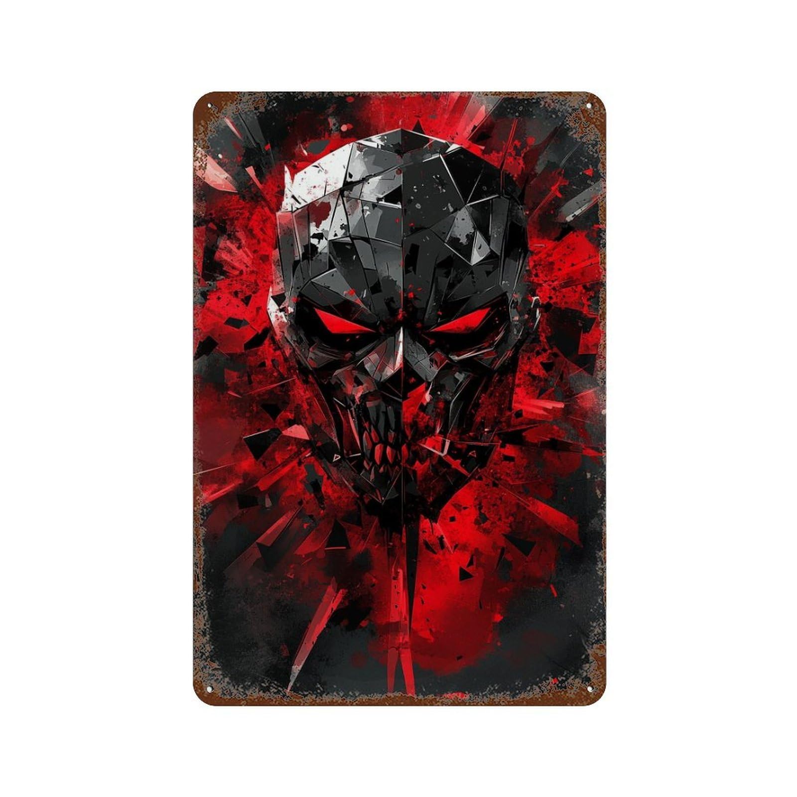 Dark Skull Artwork -1 Distressed Metal Wall Sign 11.8"x7.9", Ideal for Pub, Kitchen And Man Cave Decor