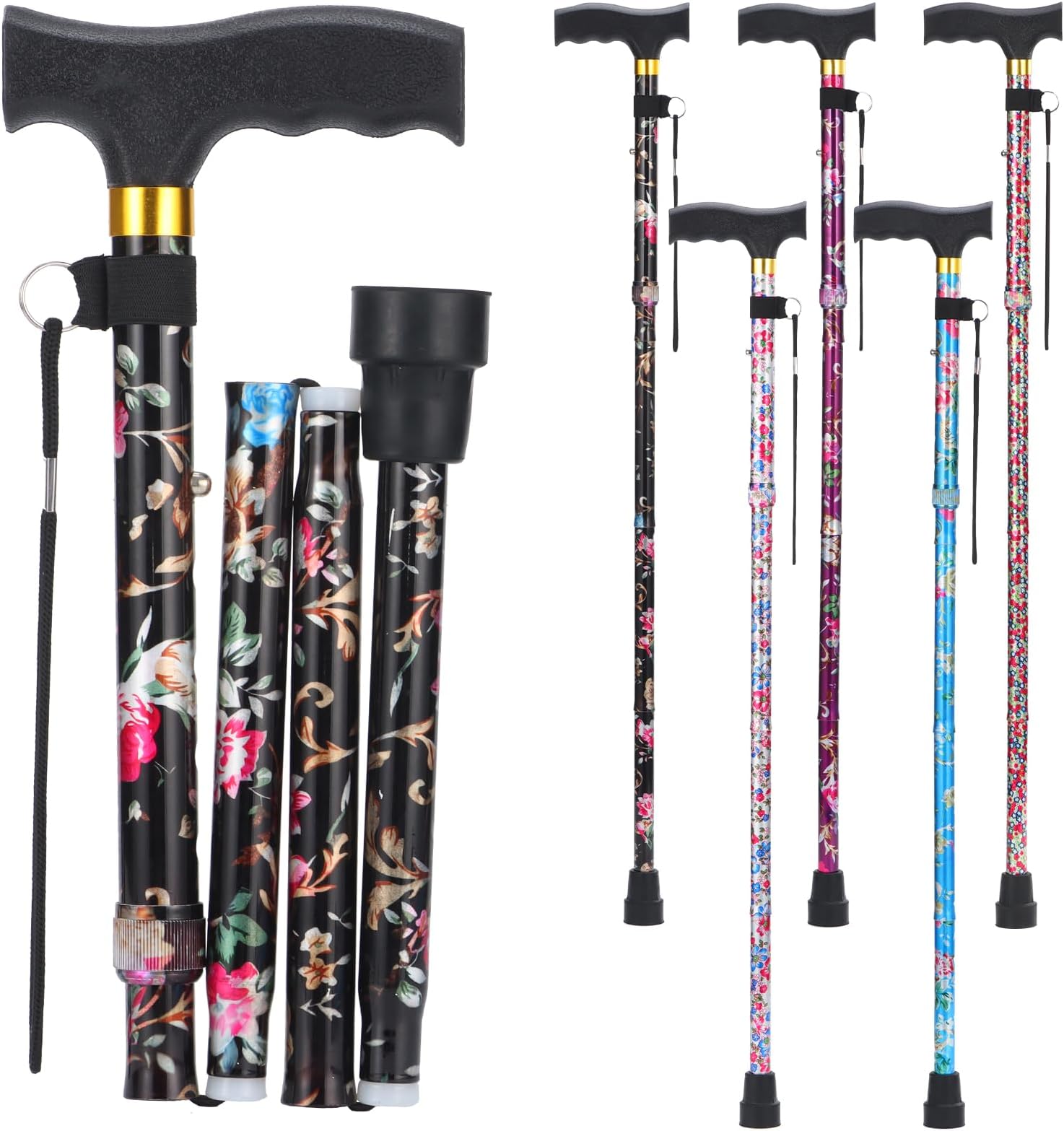 PARLORA Walking Cane for Women Men, Foldable, Lightweight, Elegant, Folding Cane - Walking Stick for Elderly and Adults with Comfortable T Handle