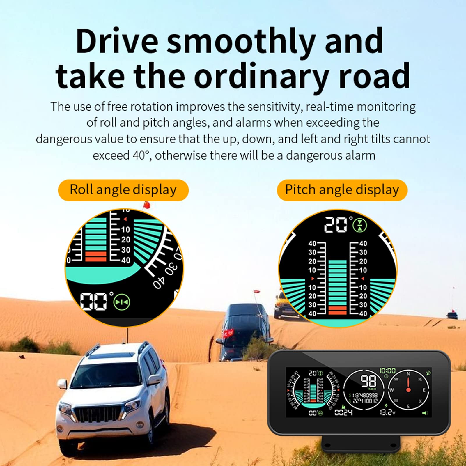 Display HUD Digitale Universale per Auto con GPS, Tachimetro, Bussola e Inclinometro LCD a Colori