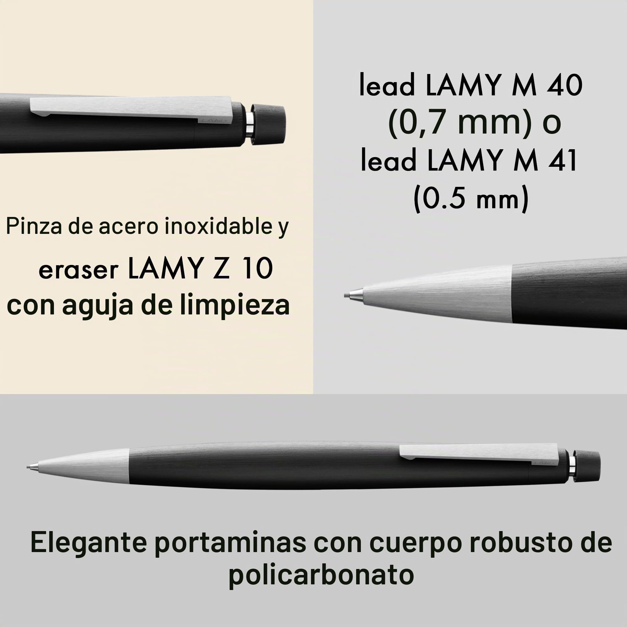 Lamy 2000 black portaminas - elegante con cuerpo robusto de policarbonato - equilibrado perfectamente- portaminas con mina M 41 de 0,5 mm y goma de borrar