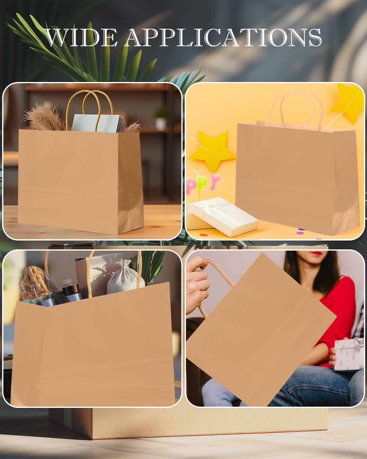 qiqee 30-Packs Brown Gift Bags with Handles Bulk 13"x4.5"x10" Wide Large Size Party Paper Bags - Image 7