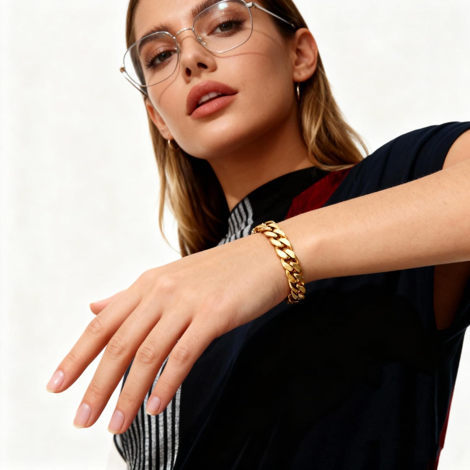 CaptainSteeL Cuban Link Chain Bracelet for Men- 316L Stainless Steel 9/10MM Width Fashion Pattern Snap Button Hip Hop Jewelry,Two Style Cuban Bracelets 18K Gold Plated/Stainless Steel with Gift Box - Image 3