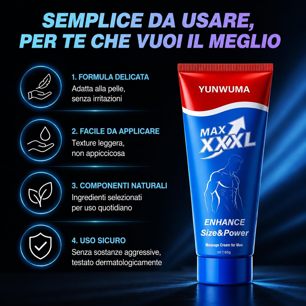 Crema per l'ingrandimento del pene maschile Estensione Massaggio Crema per la crescita Aumento delle parti private Più grande Più spesso Più lungo per maschio 60g