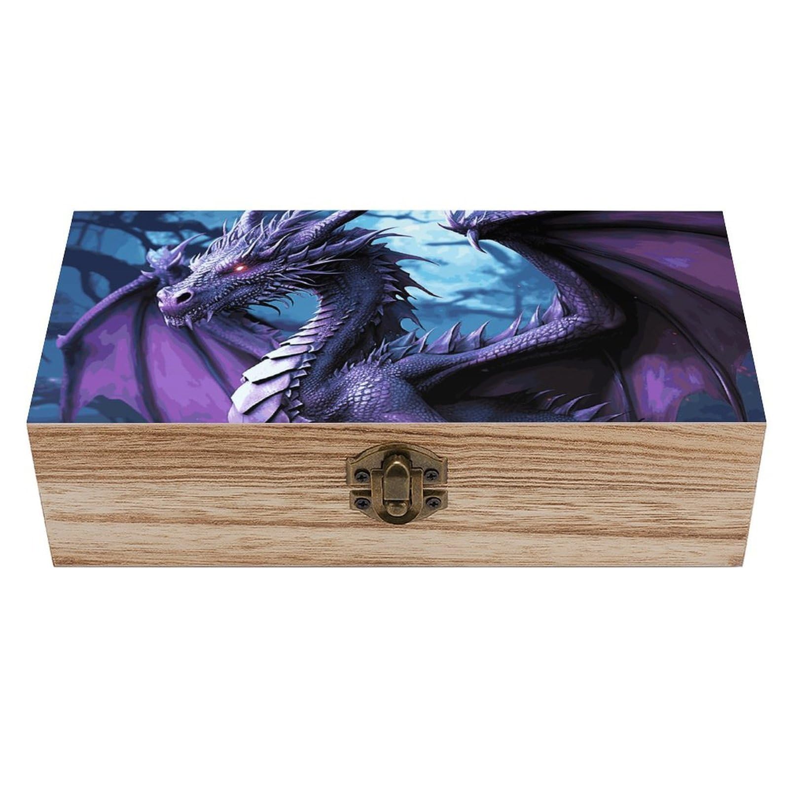 DWVTSLH Purple Dragon Purple Moon Wooden Storage Box Locked Wood Gift Box Decorative Keepsake Boxes Storage Bins, Memory Boxes for Pictures, Jewelry Organizer Unique Gift Ideas for Men Women