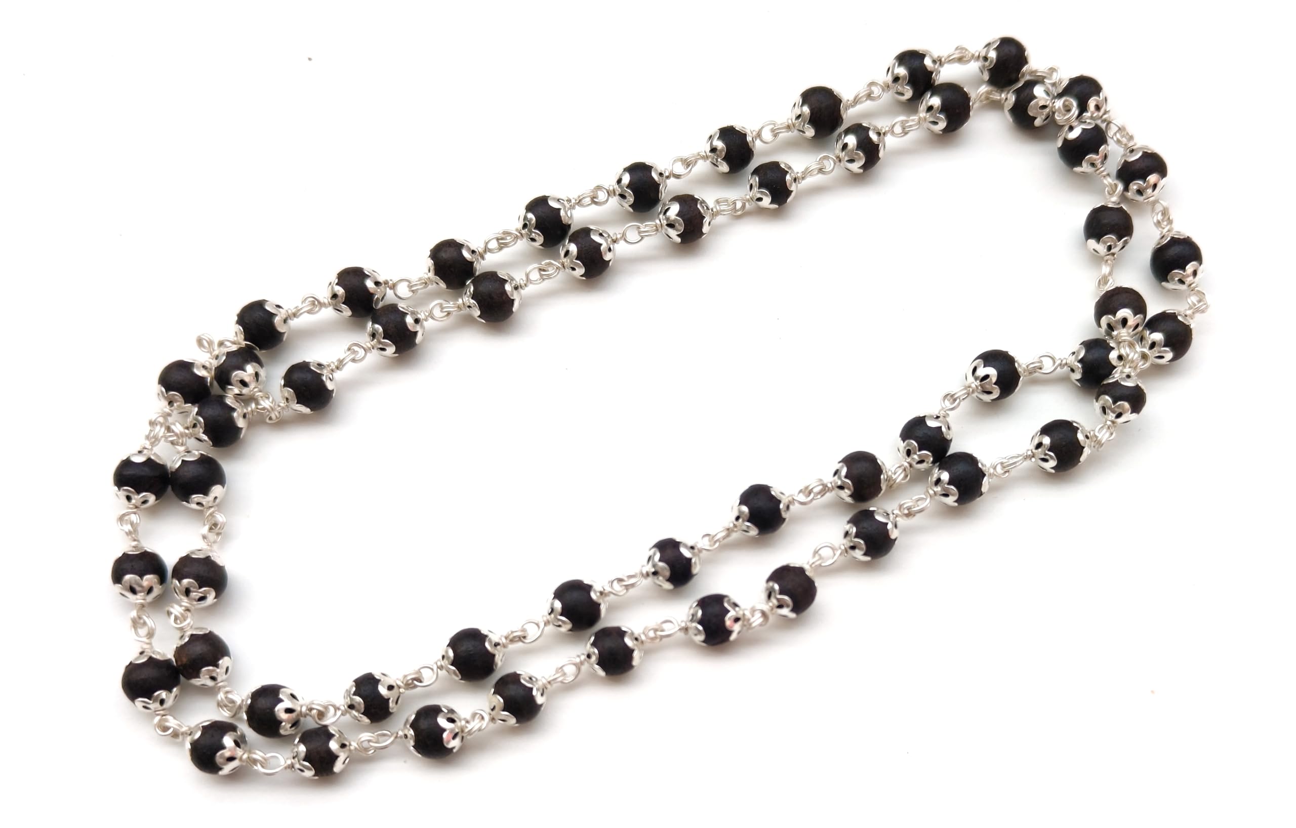 SHIVOHAM Original 925 Silver Cap Karungali Malai 8 mm 54+1 Beads/Government Lab Certified