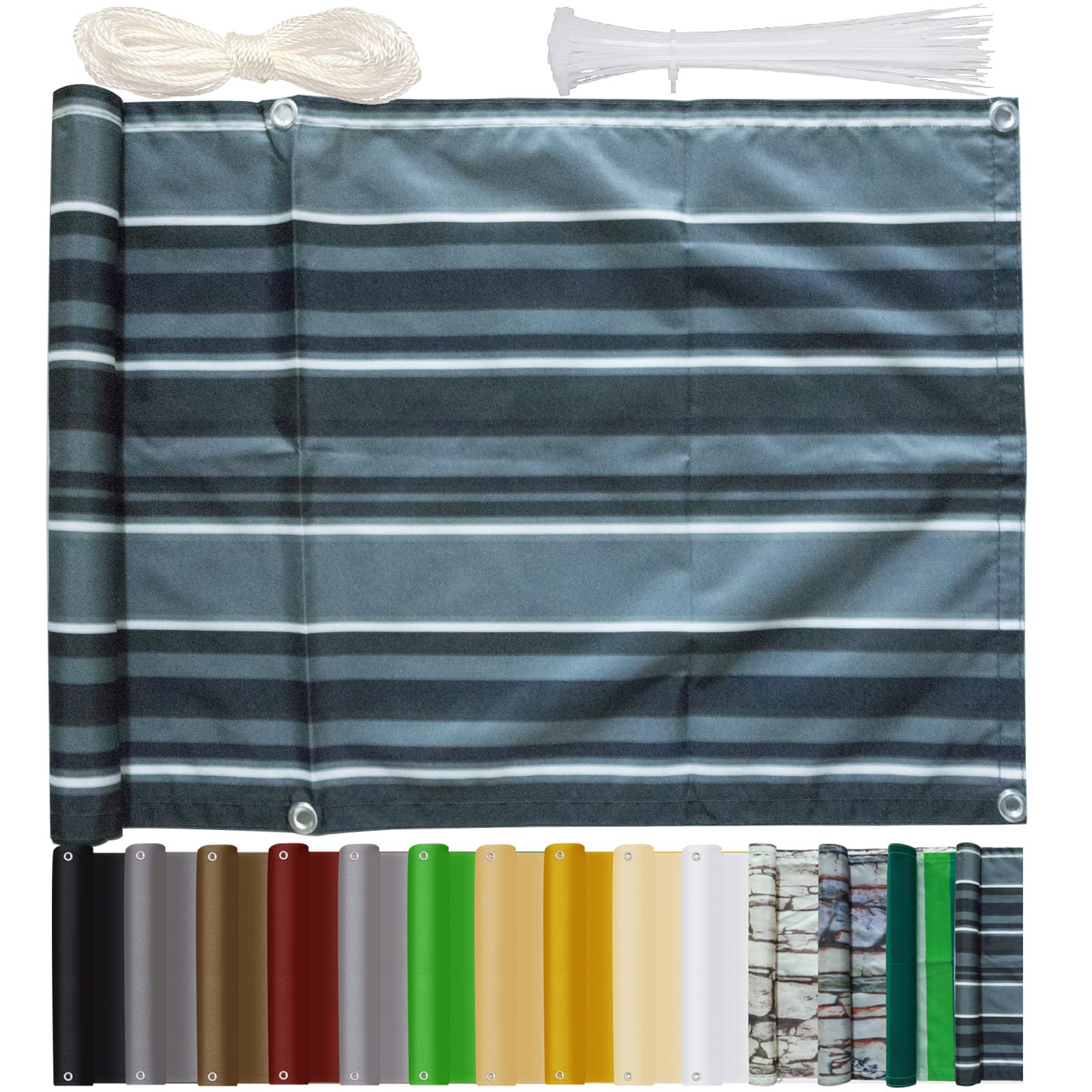Bluecool Sichtschutz Balkon Balkonabdeckung 90x650cm Blickdichte Wind- Und Uv-Schutz Wetterfest Balkonsichtschutz mit Ösen Nylon Kabelbinder und Seil für Balkongeländer & Garten, CC